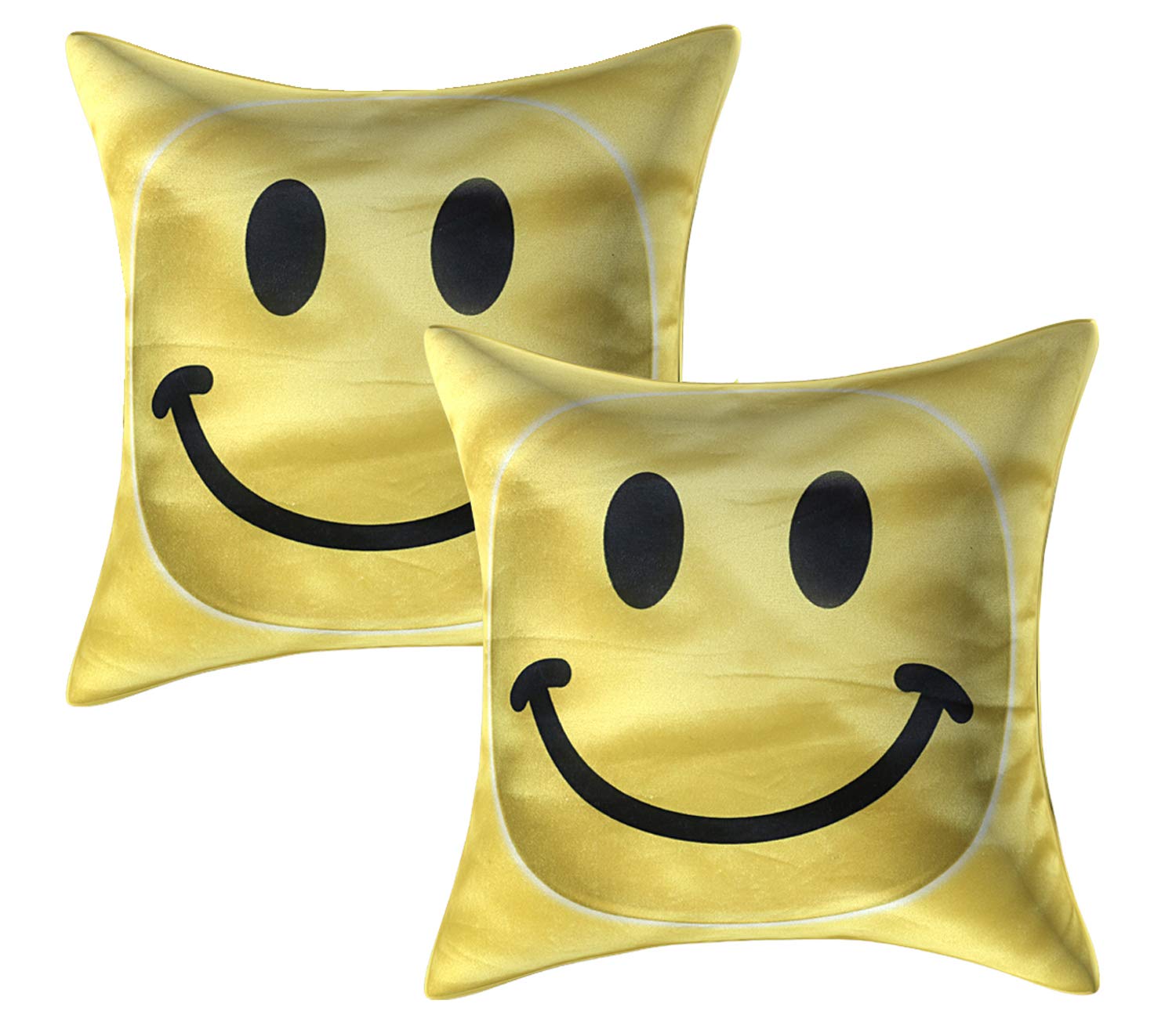 Kuber Industries Smiley Design 2 Piece Velvet Cushion Cover Set - 16"x16", Yellow, Standard (CTKTC03304)