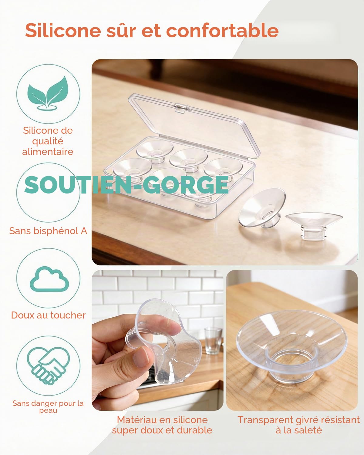 Inserts de Tétraire 6PCS 19mm Large, Insert en Silicone pour Bride 24mm, Confort Doux Compatible avec Momcozy Spectra Medela Elvie Eufy, avec Boîte de Rangement