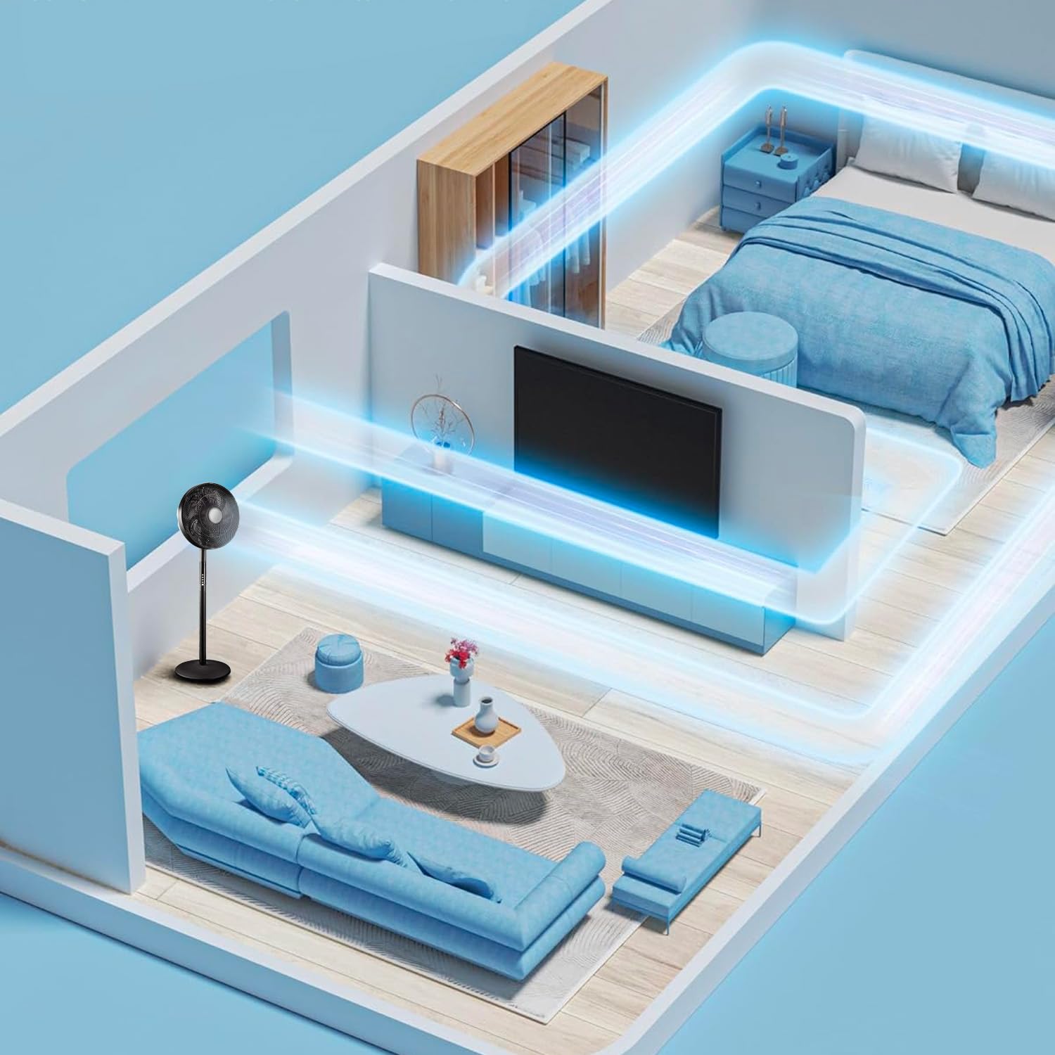 Wintem Wentylator kolumnowy NUUK z timerem, pilotem i diodami LED - nowoczesny design i mocny przepływ powietrza 4 prędkości, 70 W, czarny