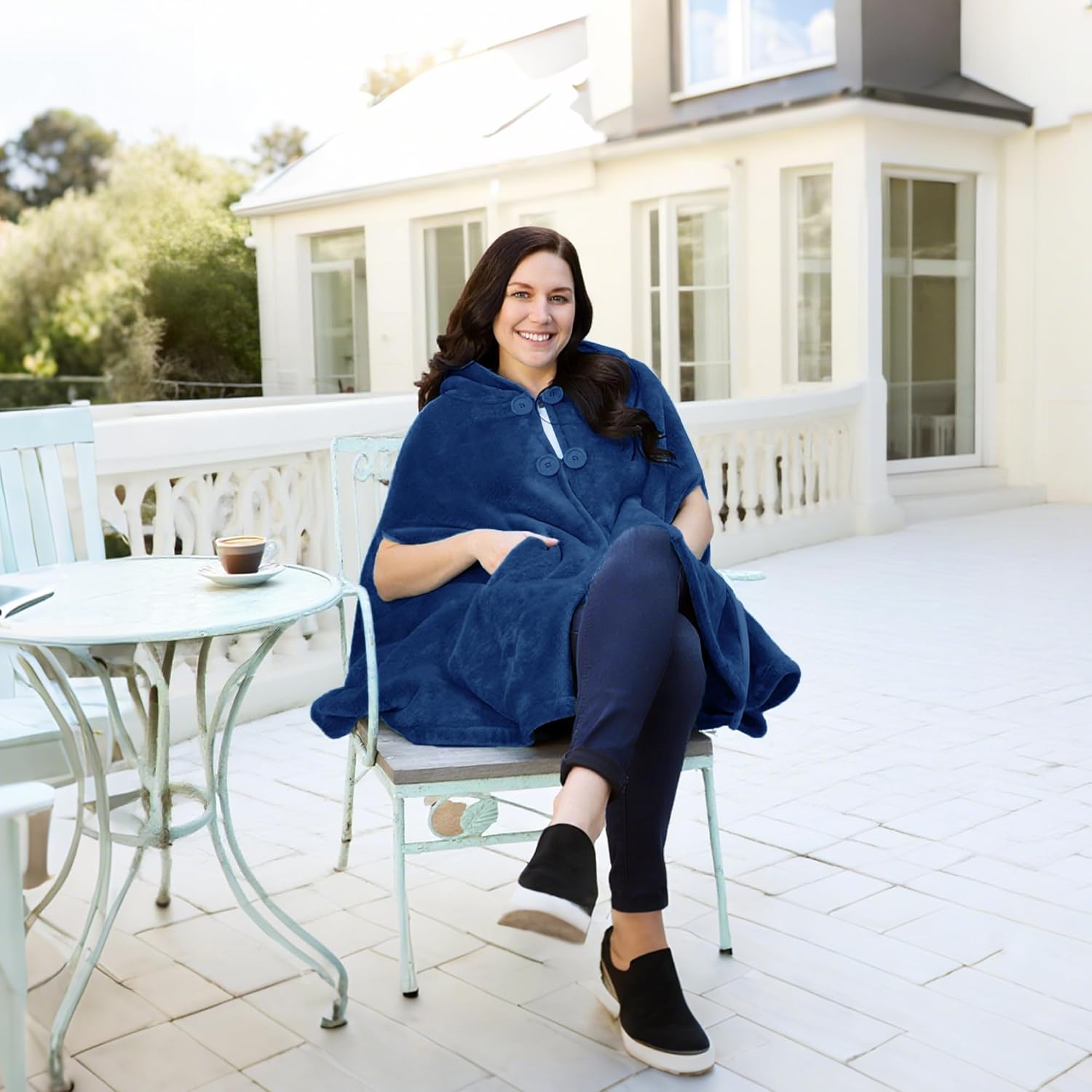 Catalonia Women's Poncho Cape, Oversized Sherpa Fleece Cloak Coat, Snuggly Hooded Wearable Blanket, Gift Idea for Women Mom - Image 2