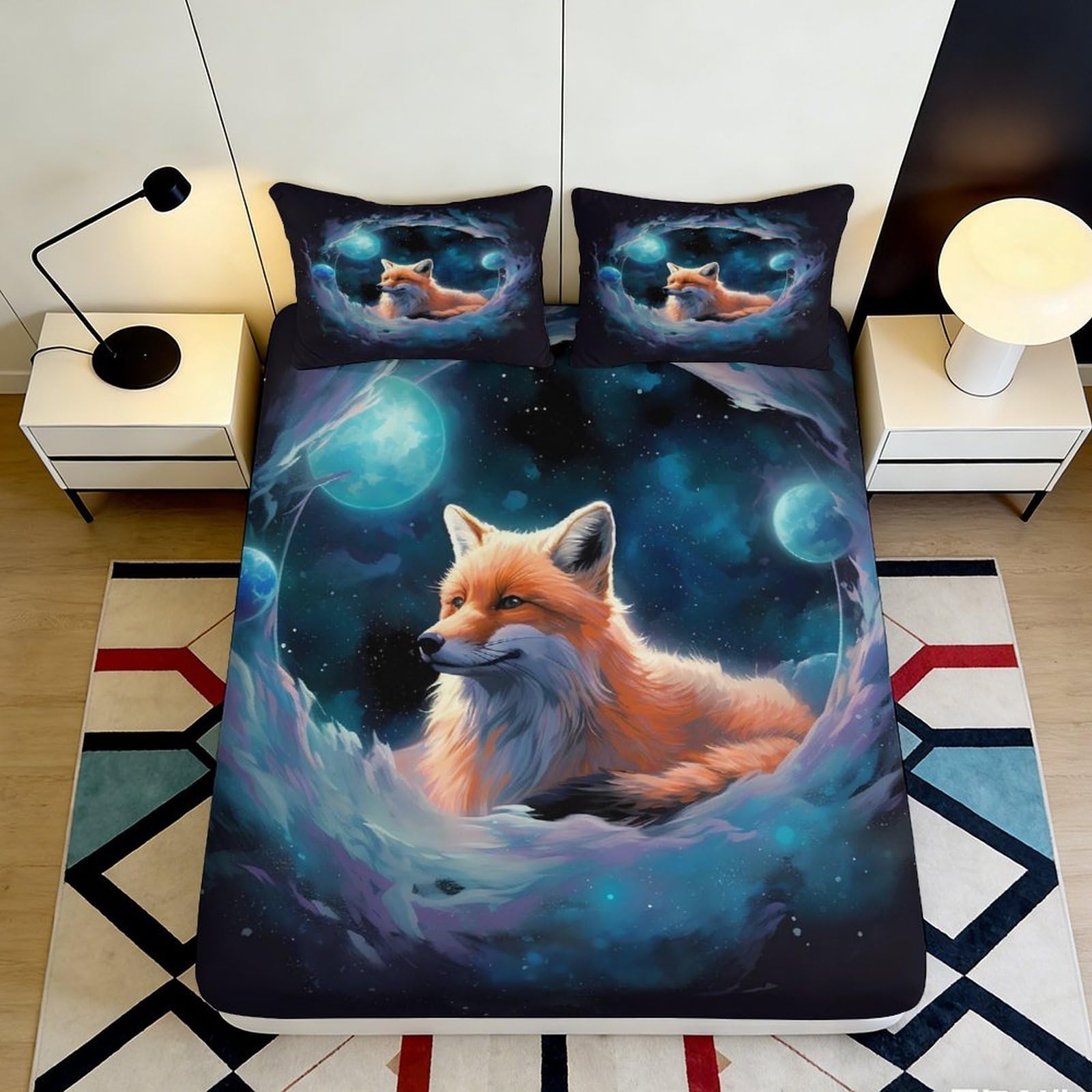 Dhbaneiok Style-8 3D Printed Fox Night Sky Fitted Sheet Microfiber Soft Anti-Slip Mattress Cover Bedroom Decor For All Ages 90X200x25cm