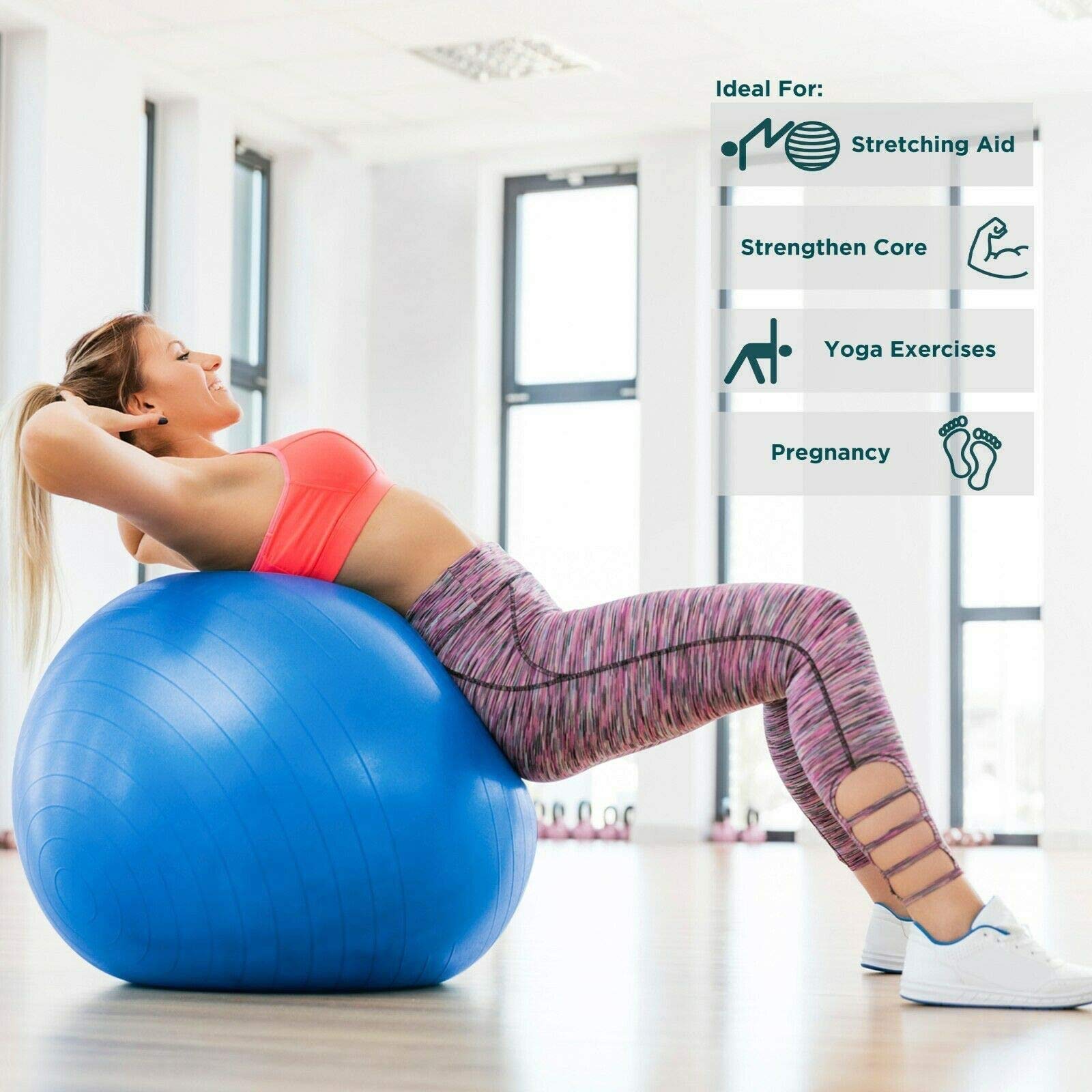 Gymnastikball, Yoga Ball Tragbar Groß Pilates Ball, Sitzball Büro Ergonomisch Anti-Burst Extra Dicker Schweizer Geburtsball, Indoor Workout Fitness Training Stretching Geburt