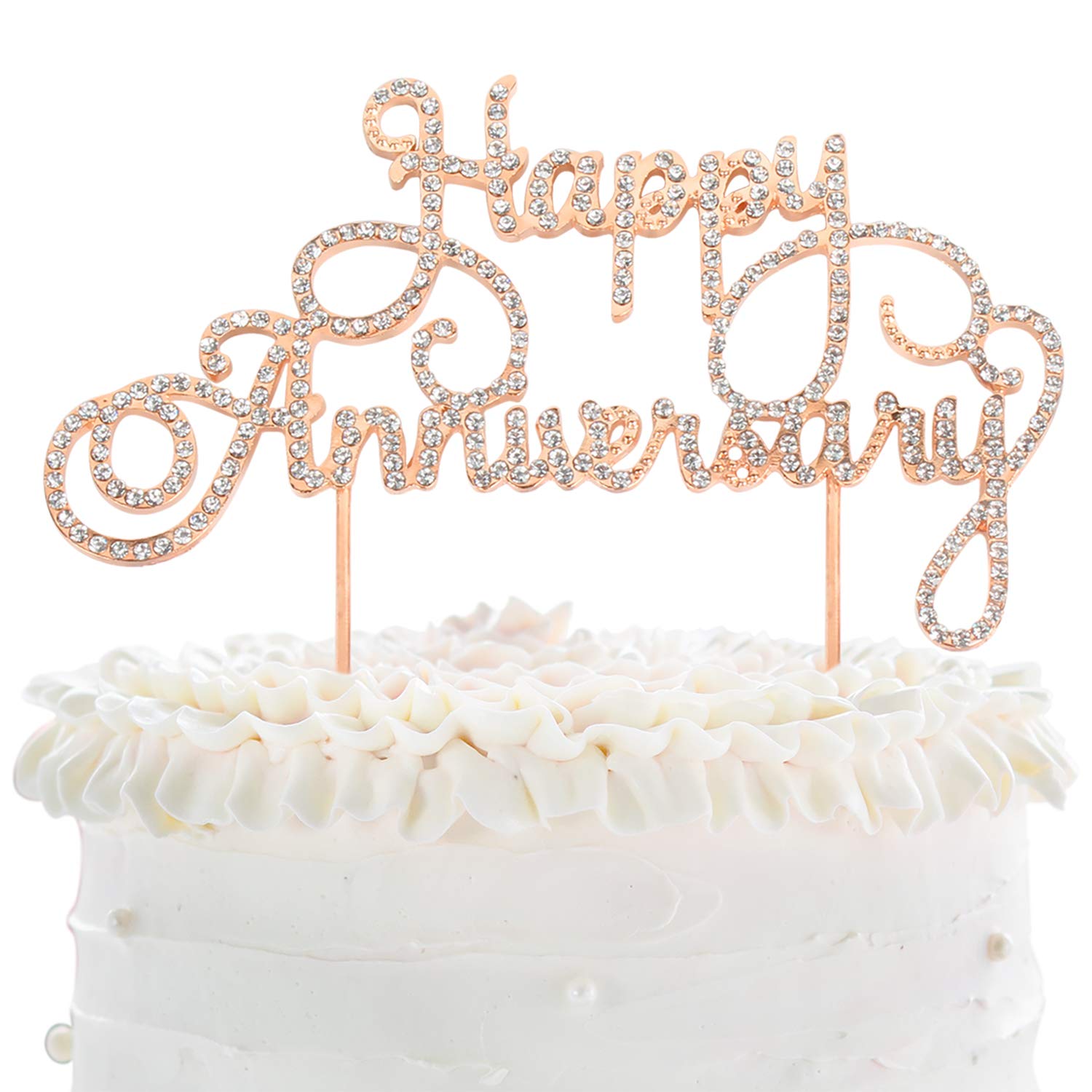 Amazon Com Happy Anniversary Cake Topper Wedding Anniversary Crystal Rhinestone Party Decoration Silver Gold Toys Games