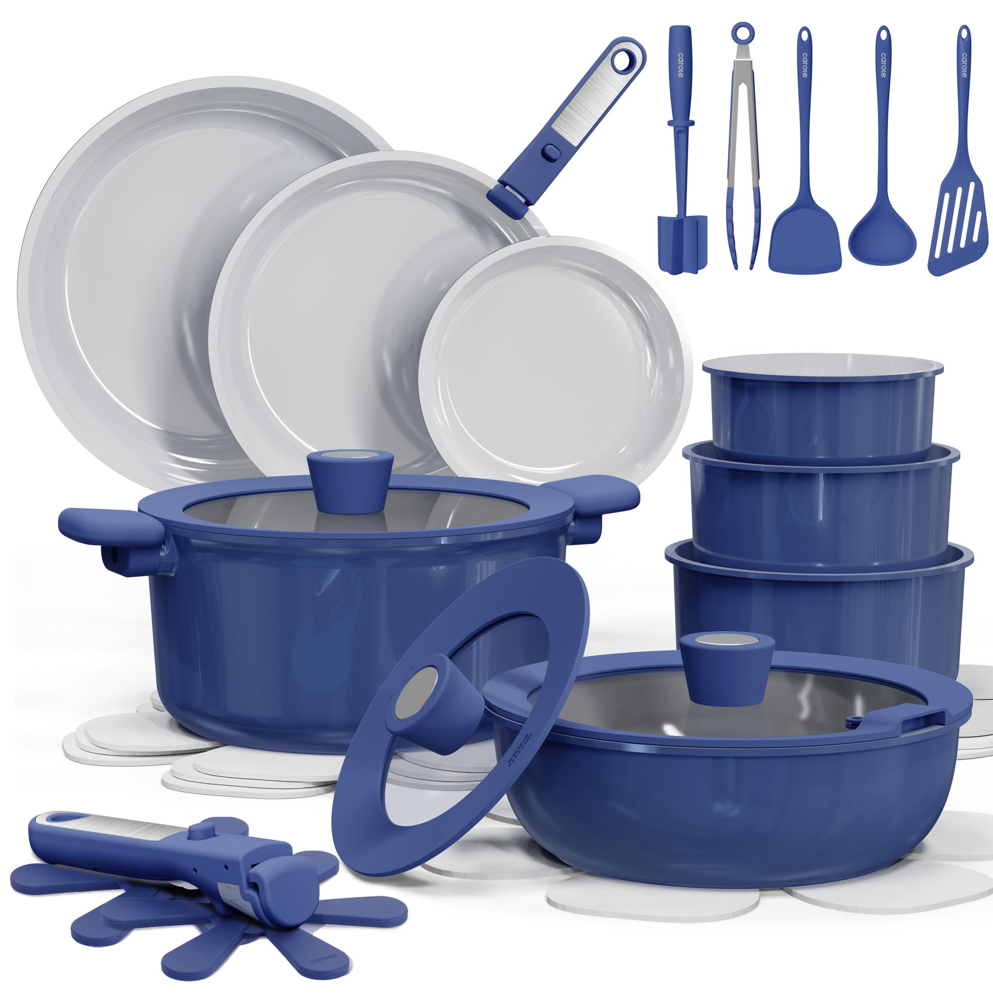 CAROTE 27pcs Ceramic Cookware Set in Navy Blue