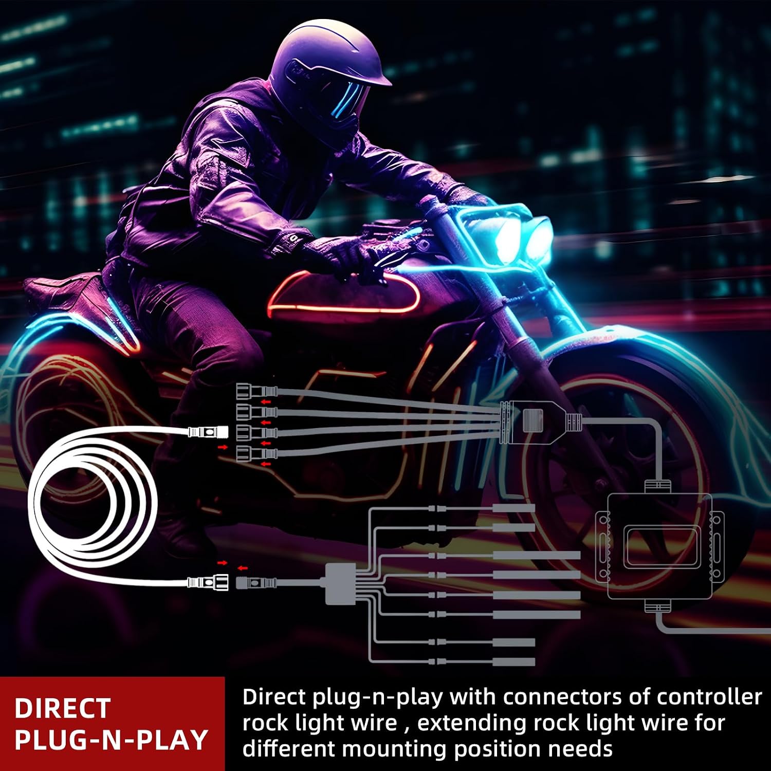 Kanayu 16pcs 60inch 4 Pin Extension Cords and 2 Way Y Splitter for LED Motorcycle ATV Trikes Golf Car Light Multi-Color Neon Strip Trucks Rock Lights