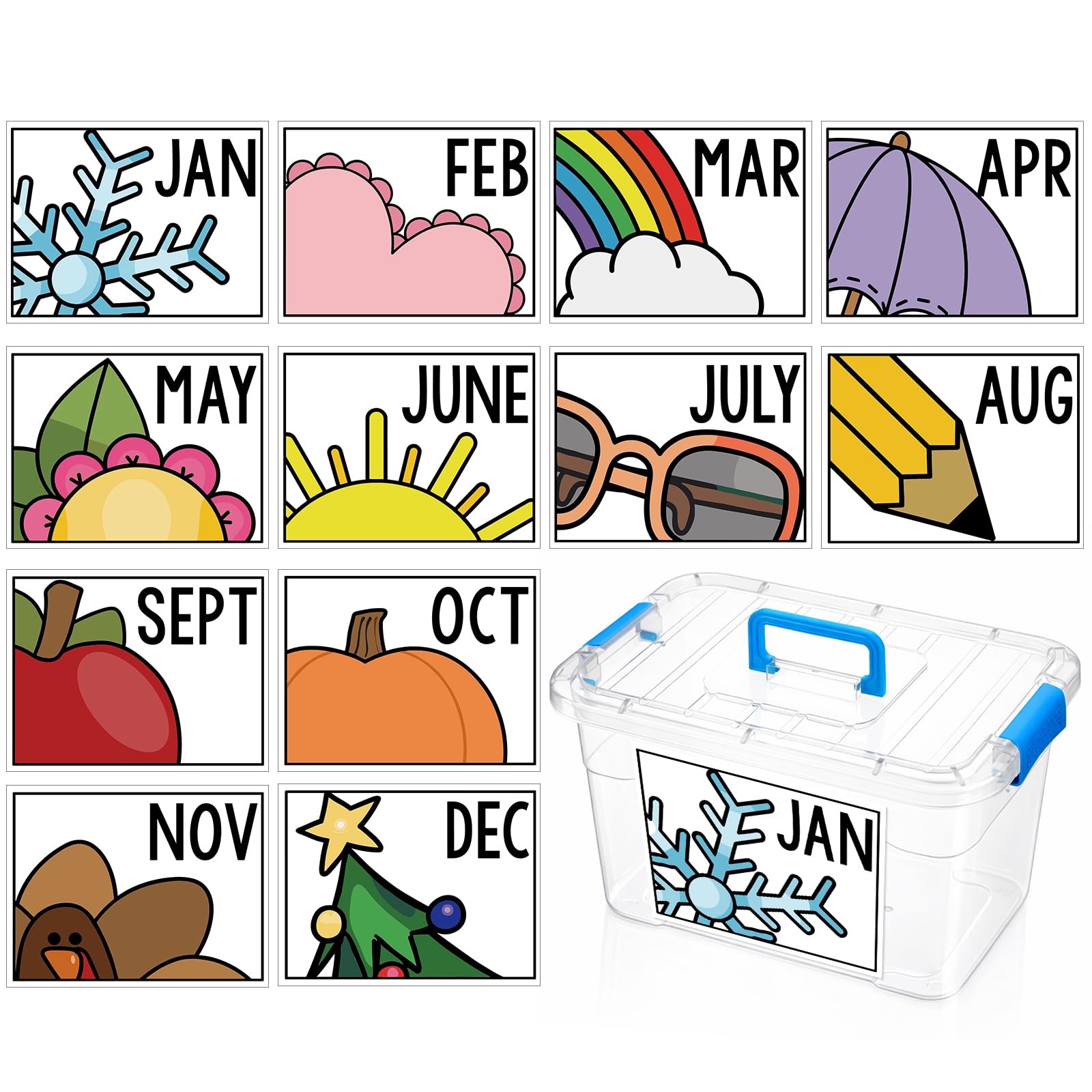 Sabary 12 Pcs Monthly Teacher Labels for Classroom Bins, 8.66"x6.69"
