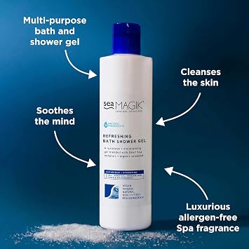 Sea Magik - Vegan Body Wash for Dry and Sensitive Skin (300ml) | Hydrating and Refreshing, Dead Sea Salt, Soothes Psoriasis and Eczema, Multipurpose, Allergen Free, Cruelty Free