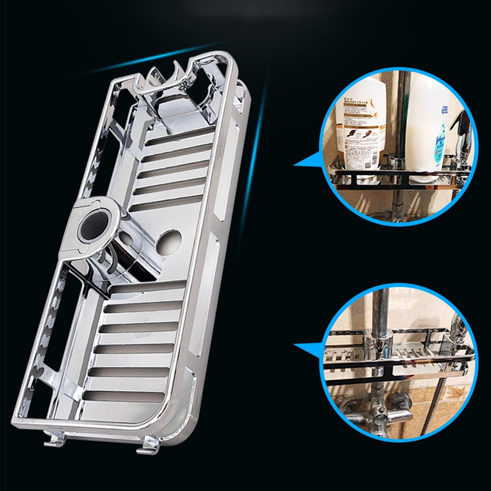 Mensole da bagno Mensole galleggianti Bagno Toilette Asta doccia Rimovibile e lavabile Asta di sollevamento Vassoio Scaffale Portaoggetti Asta di sollevamento da bagno Supporto multifunzione per ripor