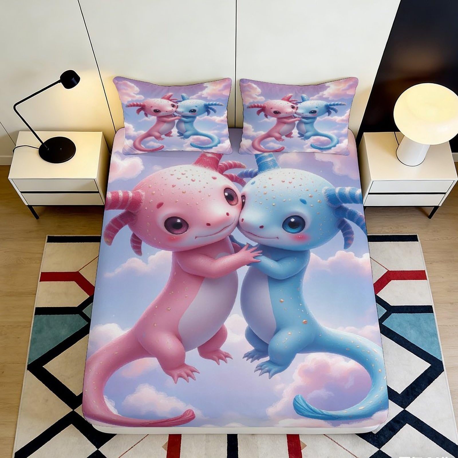 3D Printed Cartoon Dragon Fitted Sheet Microfiber Deep Pocket Non-Slip Bedroom Bedding Cartoon Dragon Mattress Fitted Cover for Home 140x200x25cm