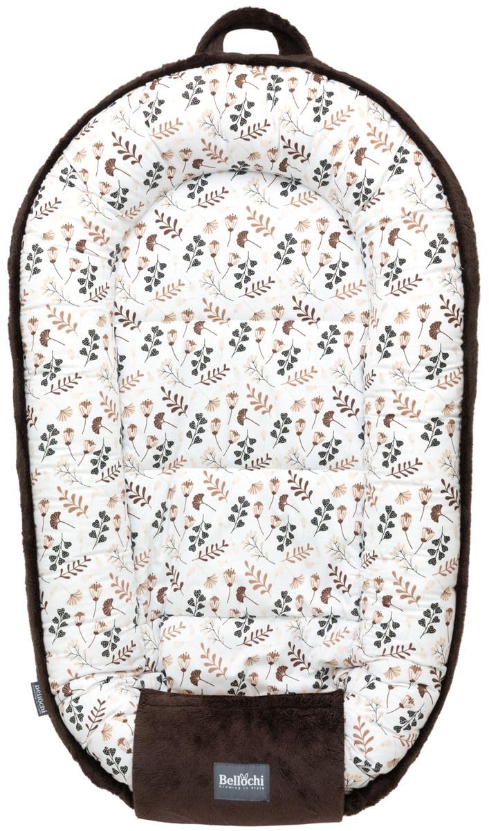 Bellochi Choco Arcadia Nid pour nouveau-né | Chaise longue | 100% coton | 90 x 60 x 12 cm – avec bords de protection | 0-9 mois | Choco Arcadia