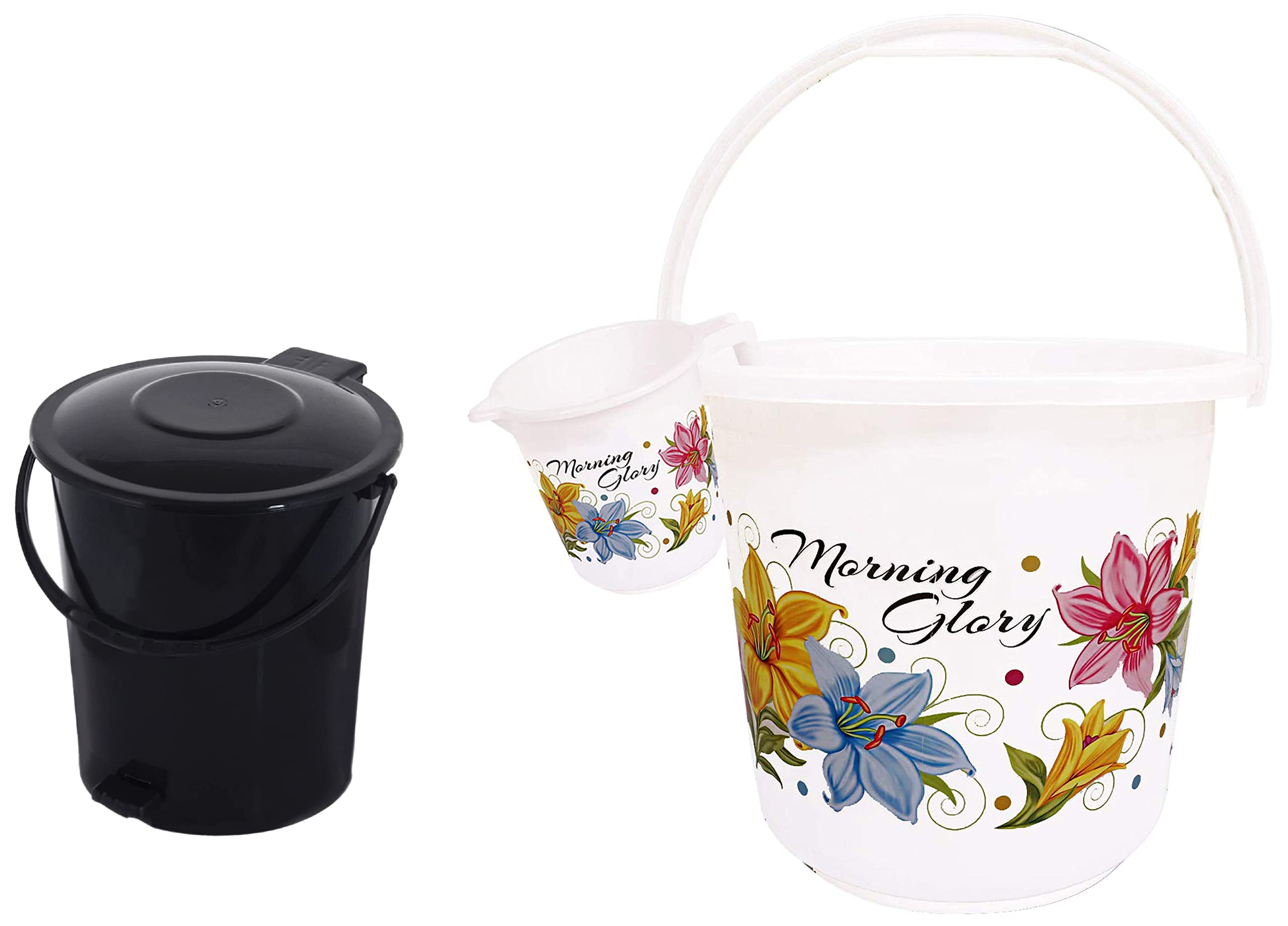 Kuber Industries Plastic Pedal Dustbin, Trashbin, Wastebin, 10 Liter (Black)-47KM0920 & Plastic Bathroom Bucket with Mug Set- White, (Pack of 2)(1 Pc 16 LTR Bucket & 1 Pc 500 ML Mug)-KUBMART10296 (B0BB62N2BC) Amazon Price History, Amazon Price Tracker