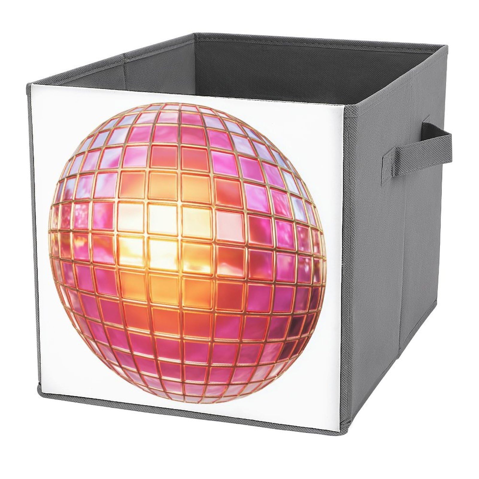 Jubonexis Trendy Disco Ball Neon Pink And Orange Cube Storage Bins Storage Cubes Foldable Decorative Fabric Storage Baskets Home Organizers with Handles for Shelves,Closet, 27x27 CM