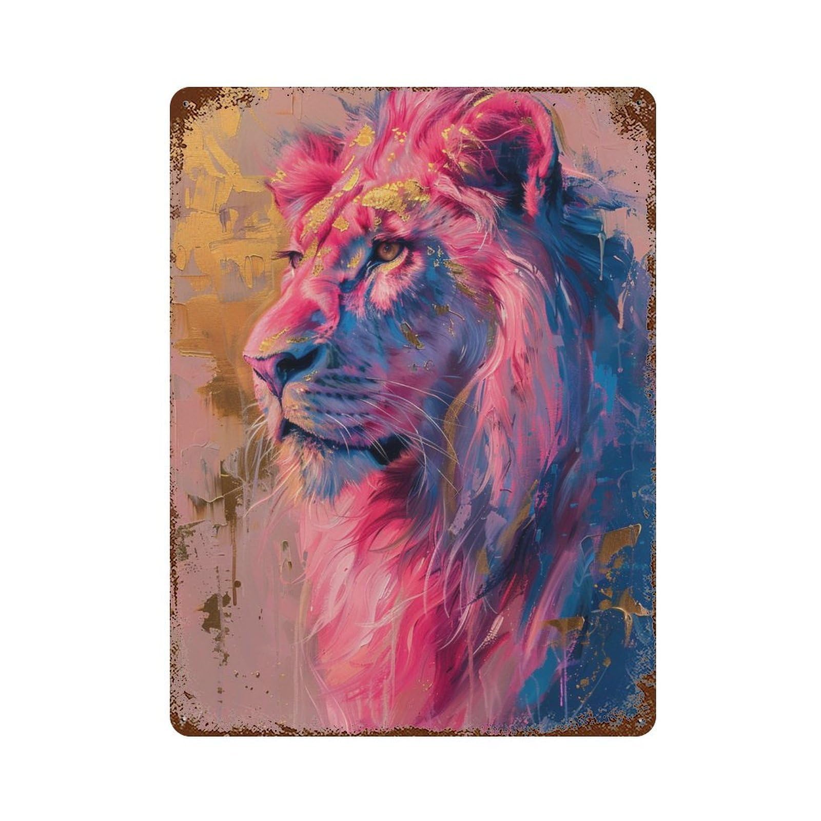 Colorful Lion Art Print Decorative Tin Sign 15.7"x11.8", for Garage, Bar And Workshop Decor, Novelty Wall Decor