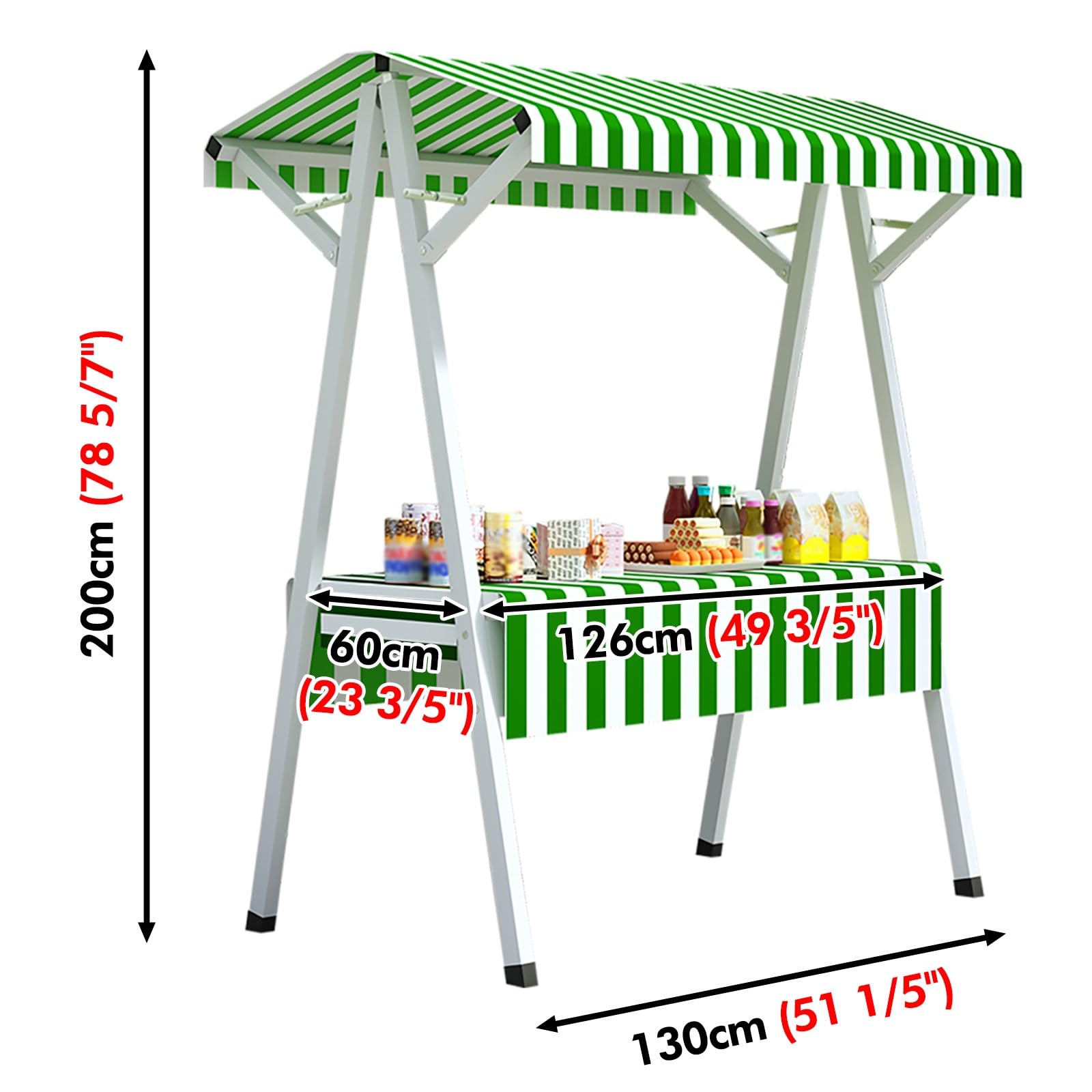 Generisch Mobiler Verkaufswagen mit Überdachung – Tragbarer Imbissstand für Märkte im Freien, Bauernmärkte und Straßenimbisse – Allwetter-Kiosk in Grün mit Rädern, 60 x 130 cm (23,6 x 51,2 Zoll)