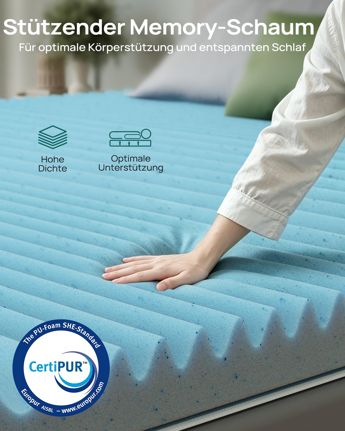 Releep Gel Topper 180x200cm H3/H4 7,5cm 5-Zonen Gelschaum Matratzen Topper | Wende-Topper mit Zwei Liegegefühlen, Kühlender Gelschaum, Waschbarer Bezug, Rutschfeste Unterseite, OEKO-TEX & CertiPUR