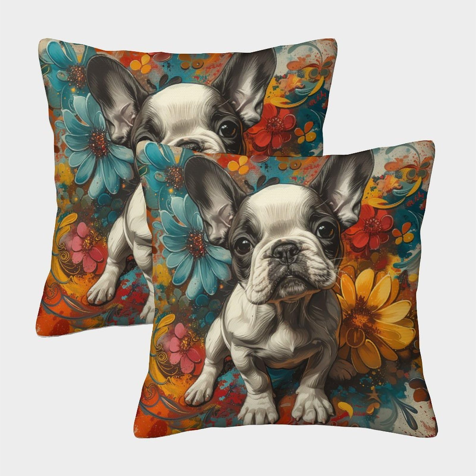 kaiyun 2 Pack Cute Dog 3D Image Printed Single-sided Cushion Cover 45x45cm