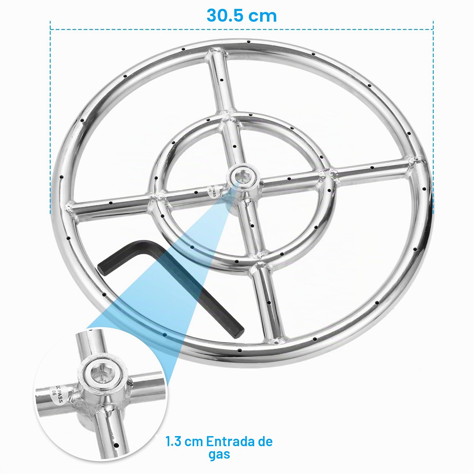 DRELD Juego de quemador de gas propano para chimenea, kit de 12 pulgadas, quemador de anillo de gas, kit de instalación de acero inoxidable 304 para barbacoa de gas Firebowl