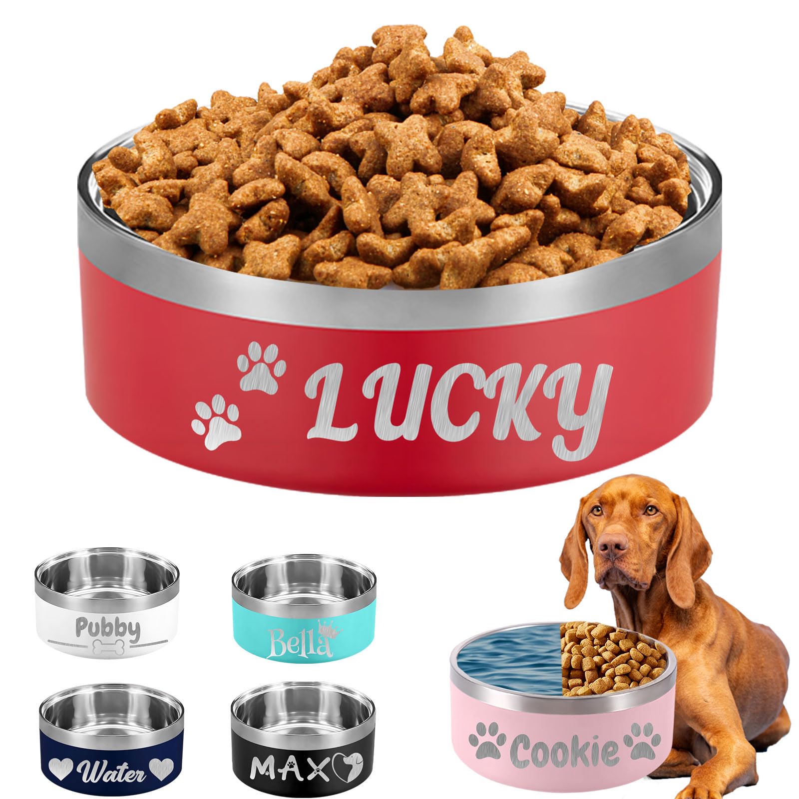 Personalized Dog Bowl Custom Dog Bowls with Name Customized Stainless Steel Engraved Puppy Cat Dishes No Slip Bite-Resistant Food Water Pet Name Bowl