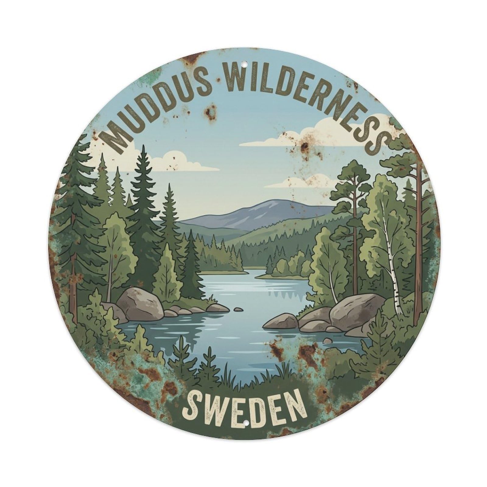 Vintage Travel Muddus Sweden Wilderness Metal Tin Sign