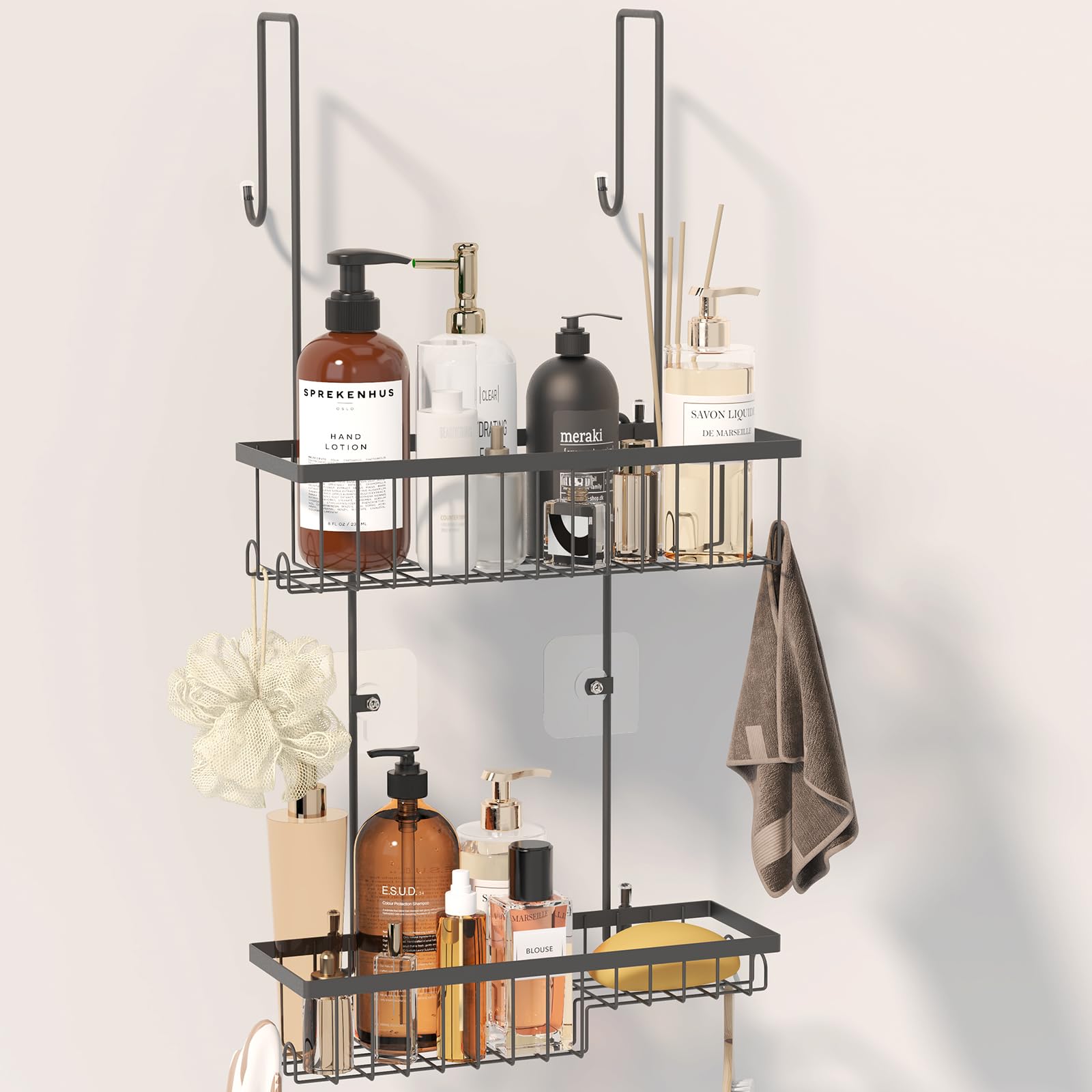 Fixwal Hanging Shower Caddy Over the Door with Soap Holder No Drilling Adhesive Bathroom Storage Organizer Rack with