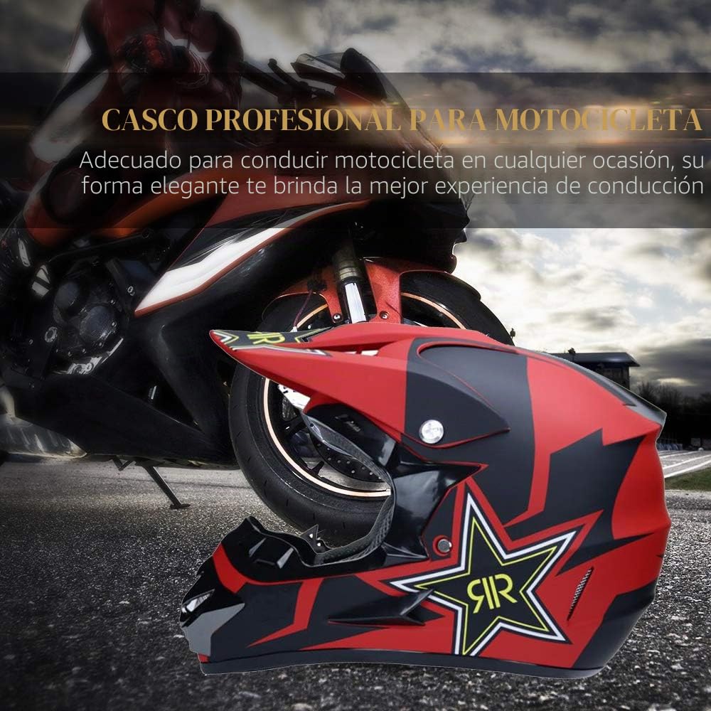 Casco de Motocross,Casco de Cross de Moto Jet con Gafas Máscara Guantes,Deportes de Motos Off-Road Racing Downhill Enduro Casco ATV MTB BMX Quad Cascos de Motocicleta