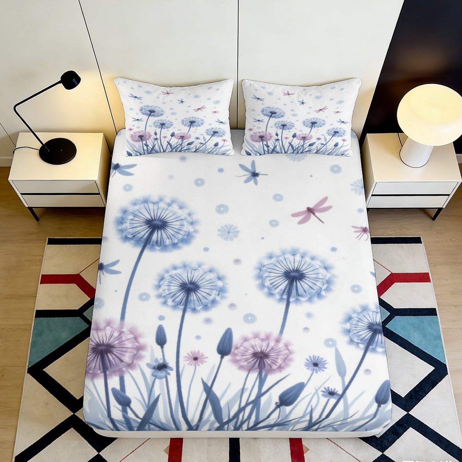 Pnayamiorkfel Style-2 3D Printed Dandelion Meadow Fitted Sheet Microfiber Soft Dragonfly Mattress Cover For Bedroom Guest Room Decor 90X200x25cm