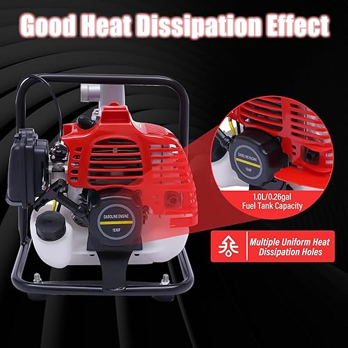 Miniatura 5 de Bomba de agua a gas, bomba de transferencia de agua refrigerada por aire de 43 cc, 1 pulgada, bomba de transferencia de agua de motor de 2 tiempos,