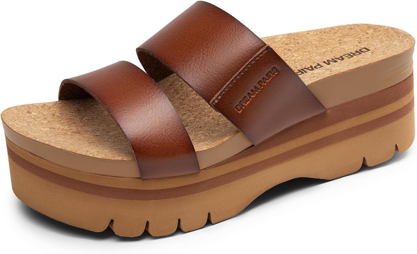 DREAM PAIRS Women's Platform Slides Sandals Comfortable Arch Support Footbed Two Strap Slip-on Fashion Beach Wedge Sandals