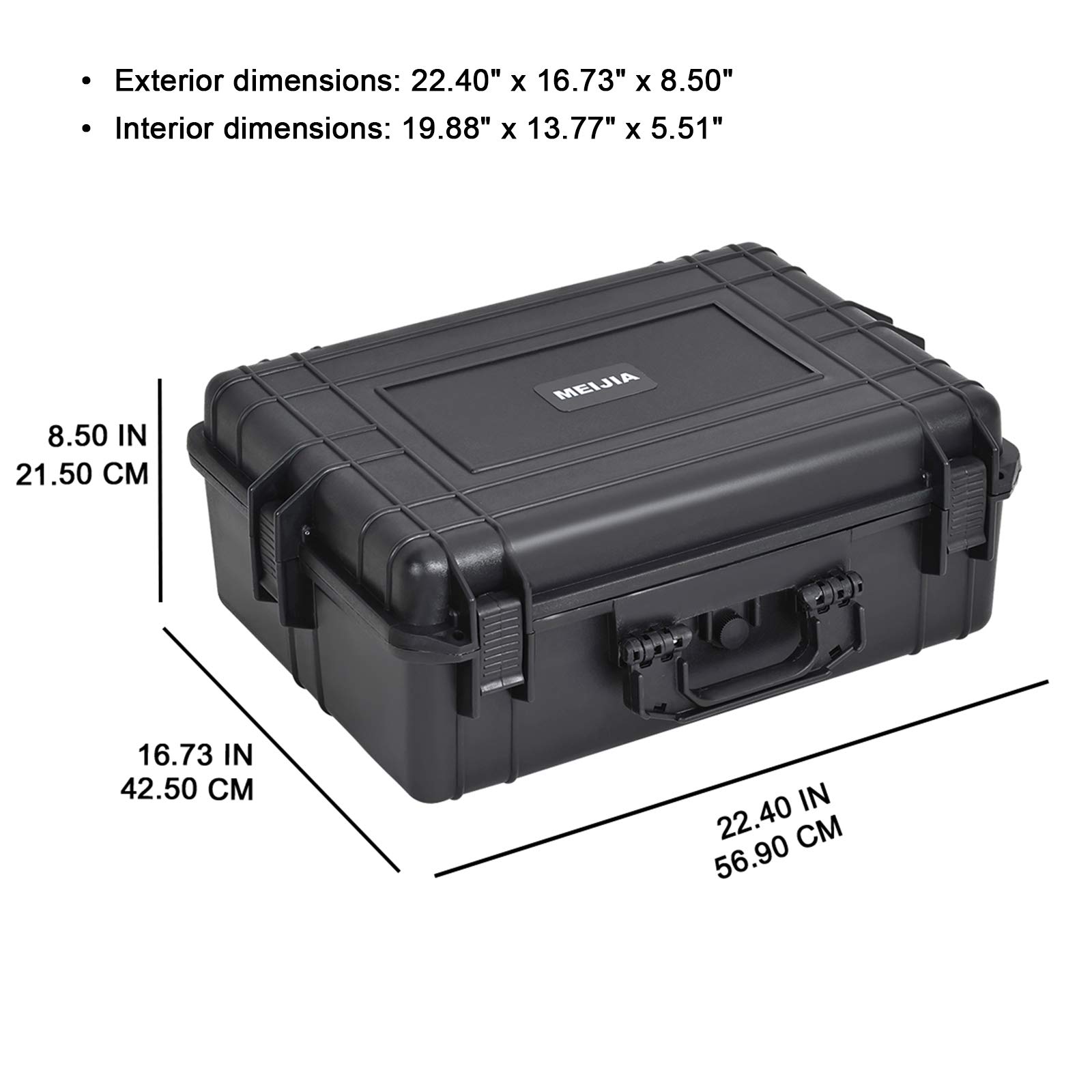 MEIJIA Wasserdichter Hartschalen-Kamerakoffer IP67 Zertifiziert - Verstellbar anpassbare Schaumstoff-Innenlage,ideal für Drohnen, Kamera, Ausrüstung, Pistolen, 56,9x42,5x21,6 cm，Schwarz
