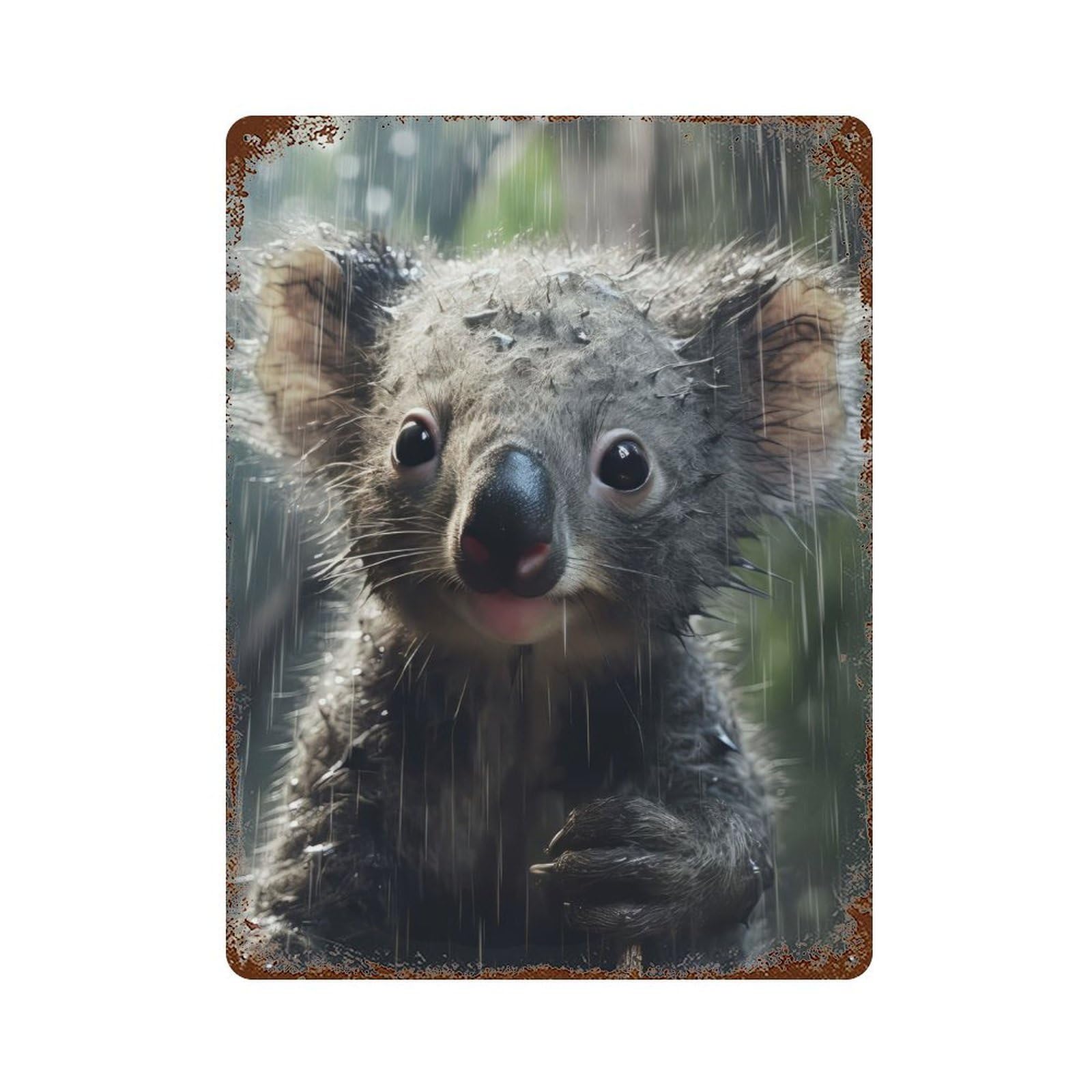 Garage Style Wet Koala CloseUp Decorative Tin Sign 15.7"x11.8", Industrial Home Decor for Bar And Workshop