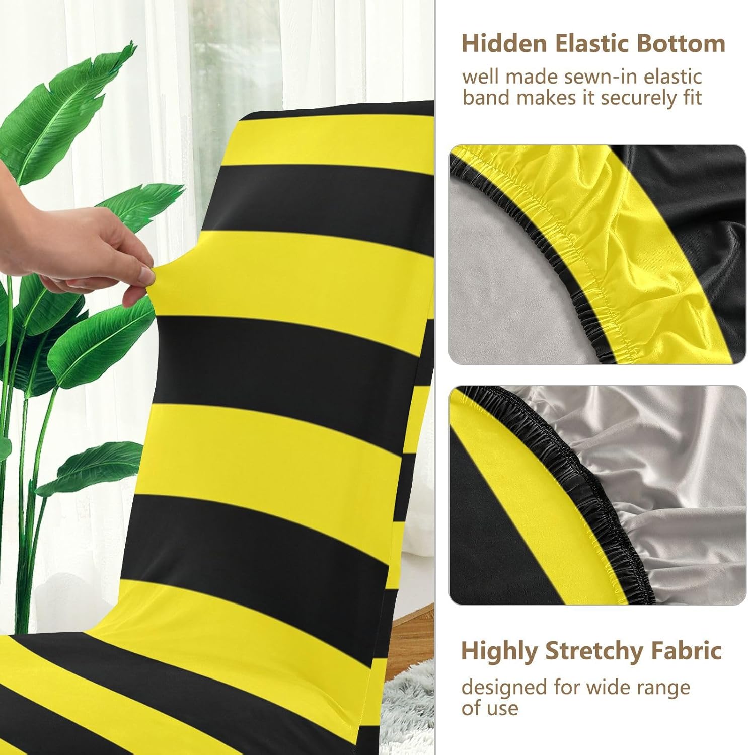 ALAZA Chair Covers for Dining Room, Black and Yellow Stripes Stretch Chair Cover Sets Chair Protector Removable Washable for Ktichen Restaurant Hotel