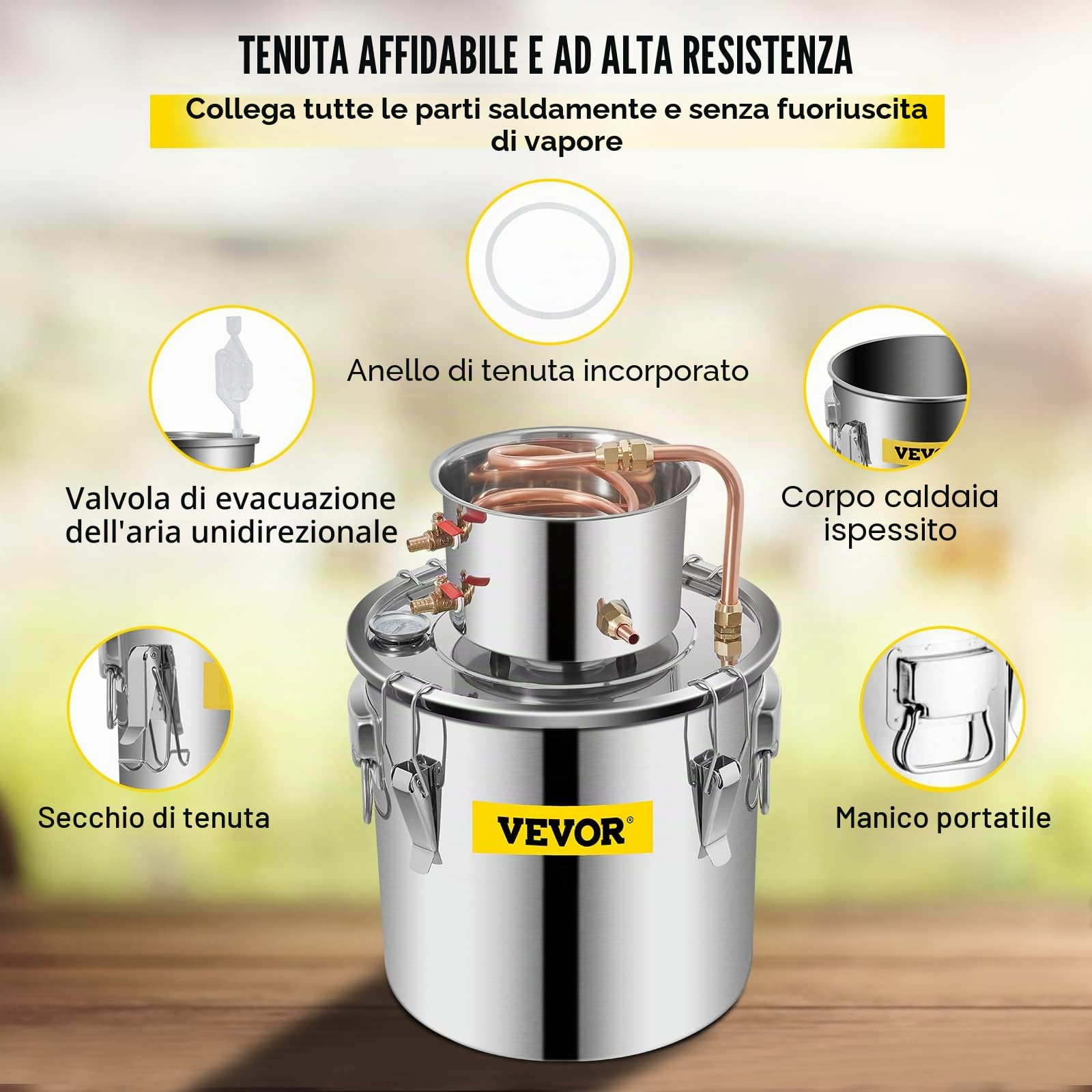 VEVOR Kit di Distillatore Alambicco in Acciaio Inox Rame Puro Materiale per Uso Alimentare Capienza del Serbatoio 19L, Kit Distillatore 30 x 30 cm per Liquore Acqua Distillata Vino con Pompa d'Acqua