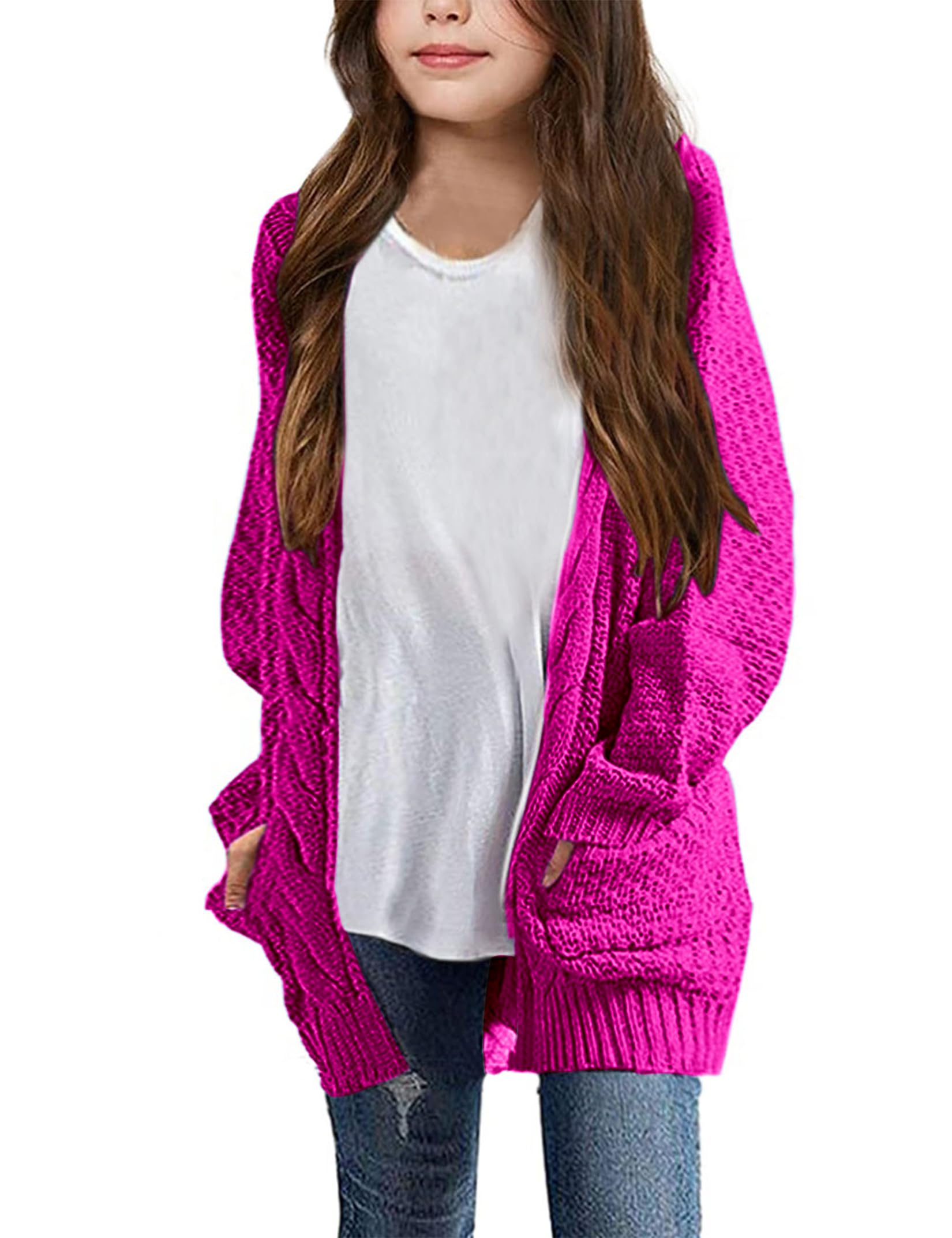 Girls Long Sleeve Cardigan Sweaters Open Front Cable Knit Chunky Cardigans Kids Oversized Cute Outerwear Coat