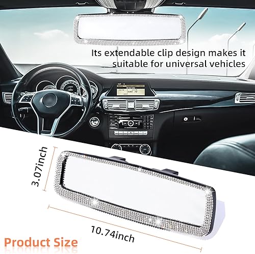 Miniatura 8 de Kewucn Espejo retrovisor antirreflejo con gran angular, 12 pulgadas (11.969 in) panorámica convexa curva retrovisor automático clip en el espejo