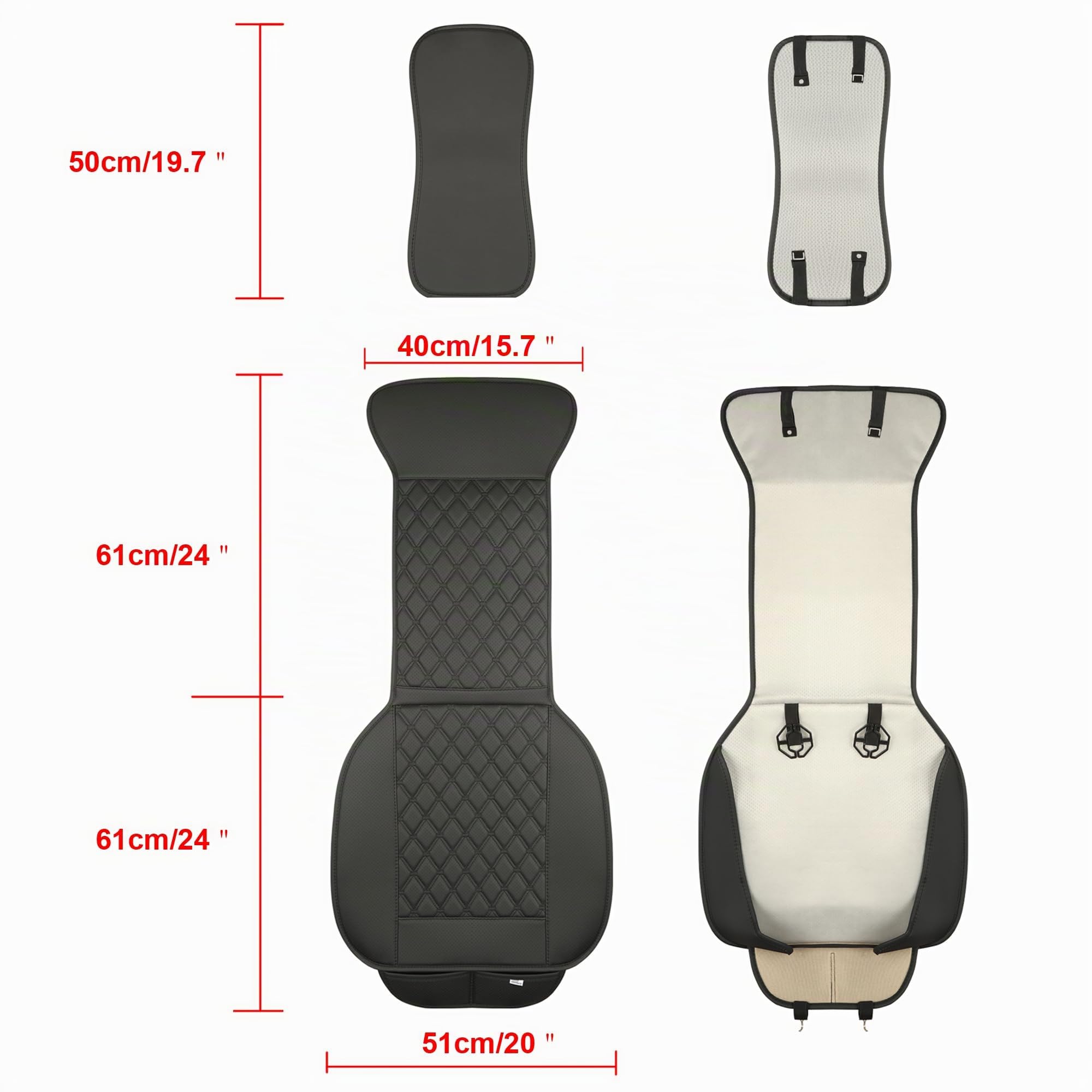 Black Panther Pack de 2 Fundas de Asiento Delantero con Fundas para Reposacabezas – Cuero PU, Acolchado de Rombos, Ajuste Universal | Protección Total de la Base | Instalación Fácil (Negro)