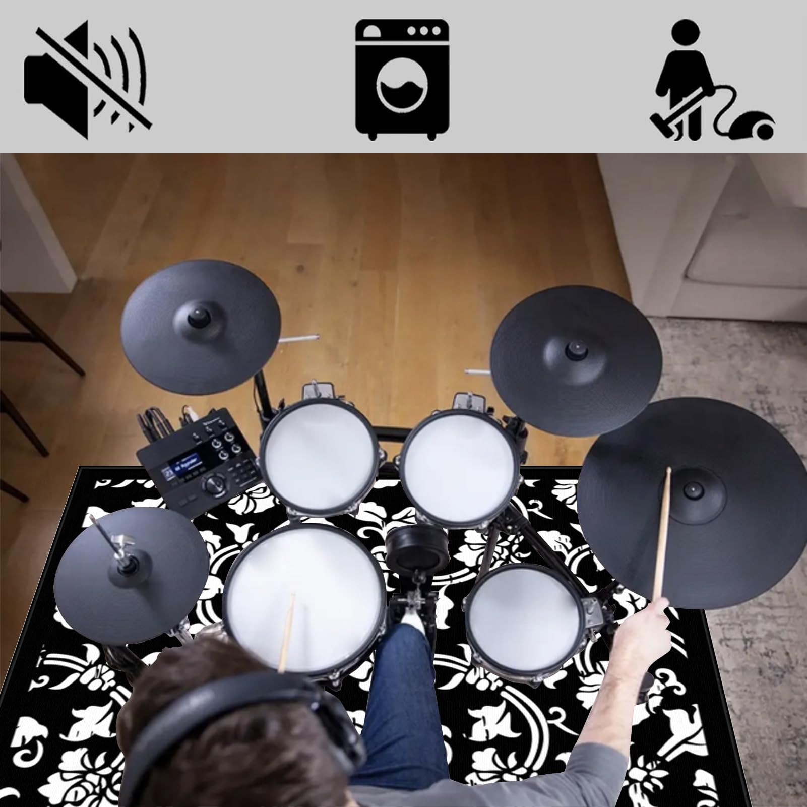 Dywaniki wodne Dźwiękoszczelny dywan bębnowy 160 x 120 cm mata do perkusyjnego perkusyjnego profesjonalnego jazzu do bębna bębna akustycznego bębna i innych instrumentów