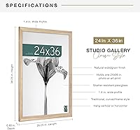 Vista 4 de MCS Studio Gallery Classic 24x36 Poster Frame Natural Woodgrain Engineered Wood, Vertical & Horizontal Wall Hanging Large Picture Frame for Photos
