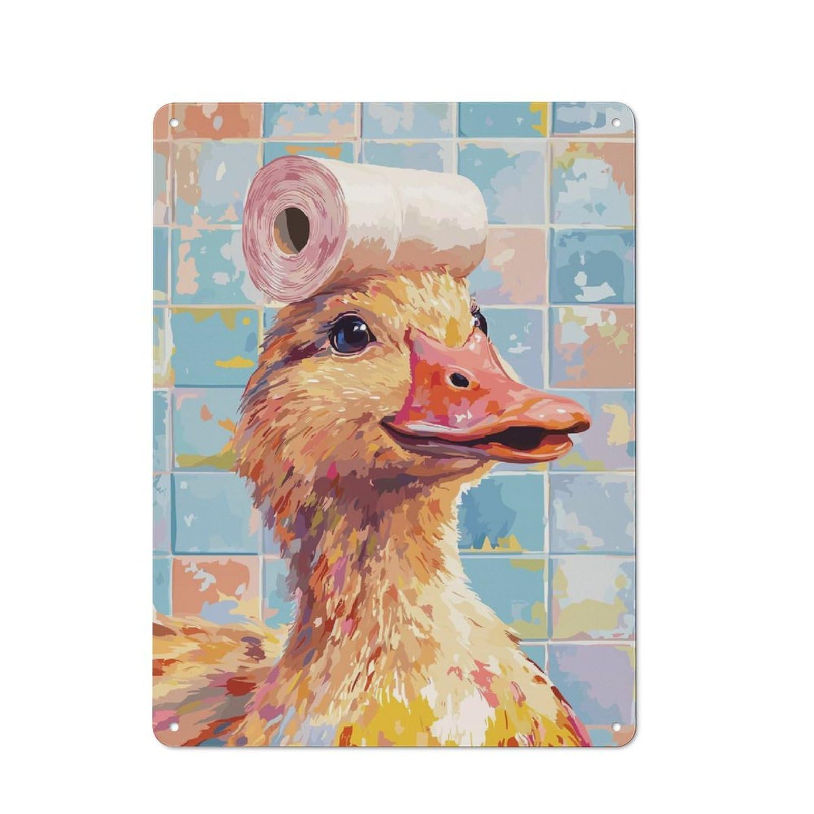 Junmoney Style-6 For Hobby Room Or Studio, Duck With Toilet Paper Hat Retro Tin Sign 40X30cm, Gift For Creative Interior Collectors During The Christmas Season