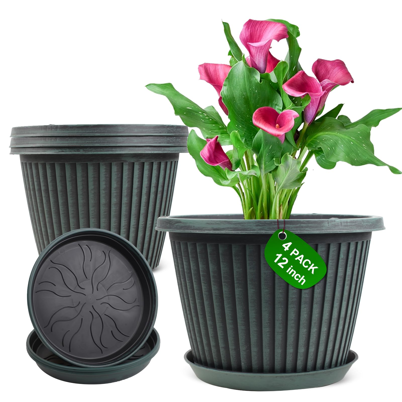 Myfeegoin 12 inch Plant Pots 4 Pack