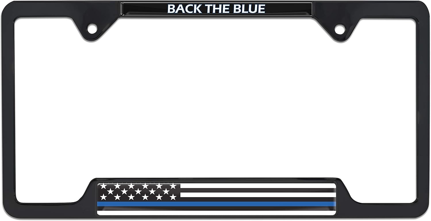 Elektroplate Police Back The Blue Flag Black All-Metal Open Corner License Plate Frame Tag Holder for Cars/SUVs/Trucks Weather-Proof Automotive Accessory