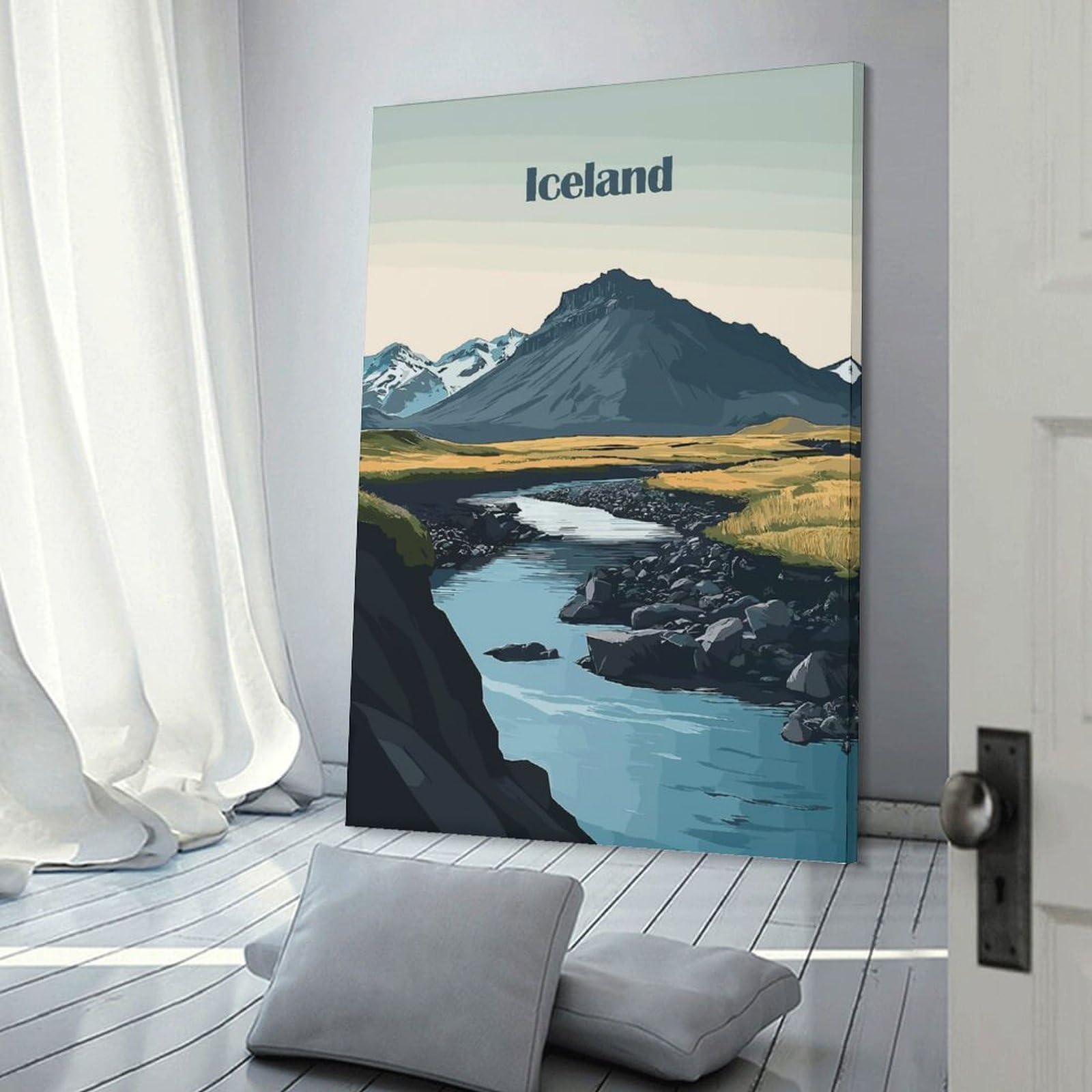 Junmoney Iceland Landscape Wall Art Print 24x36inch(60x90cm), for Lounge, Study, Hallway Or Flat Walls, Decorative Artwork with Broad Appeal