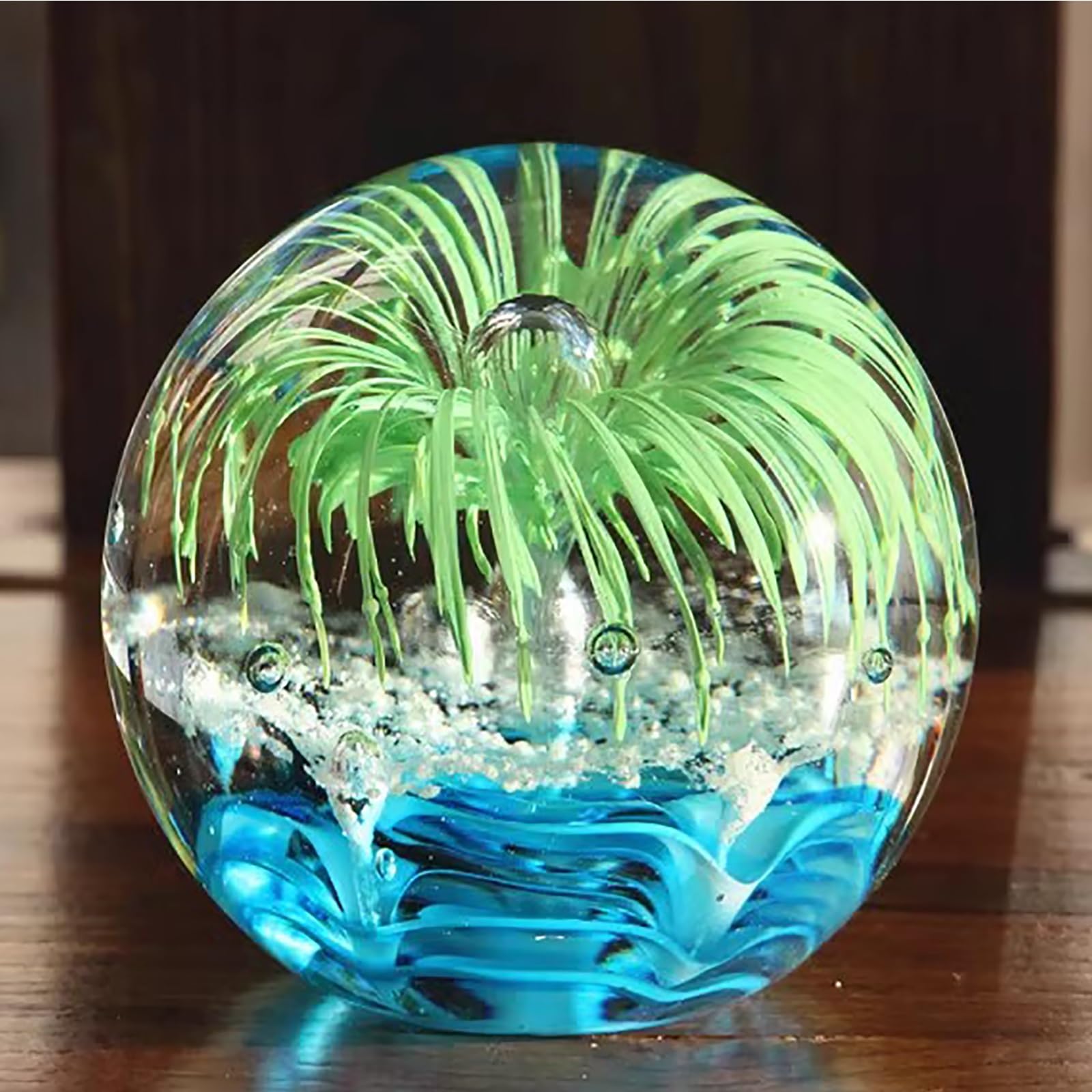 Fermacarte a forma di sfera di cristallo fatto a mano, decorazione da scrivania a tema oceano, vetro artigianale soffiato