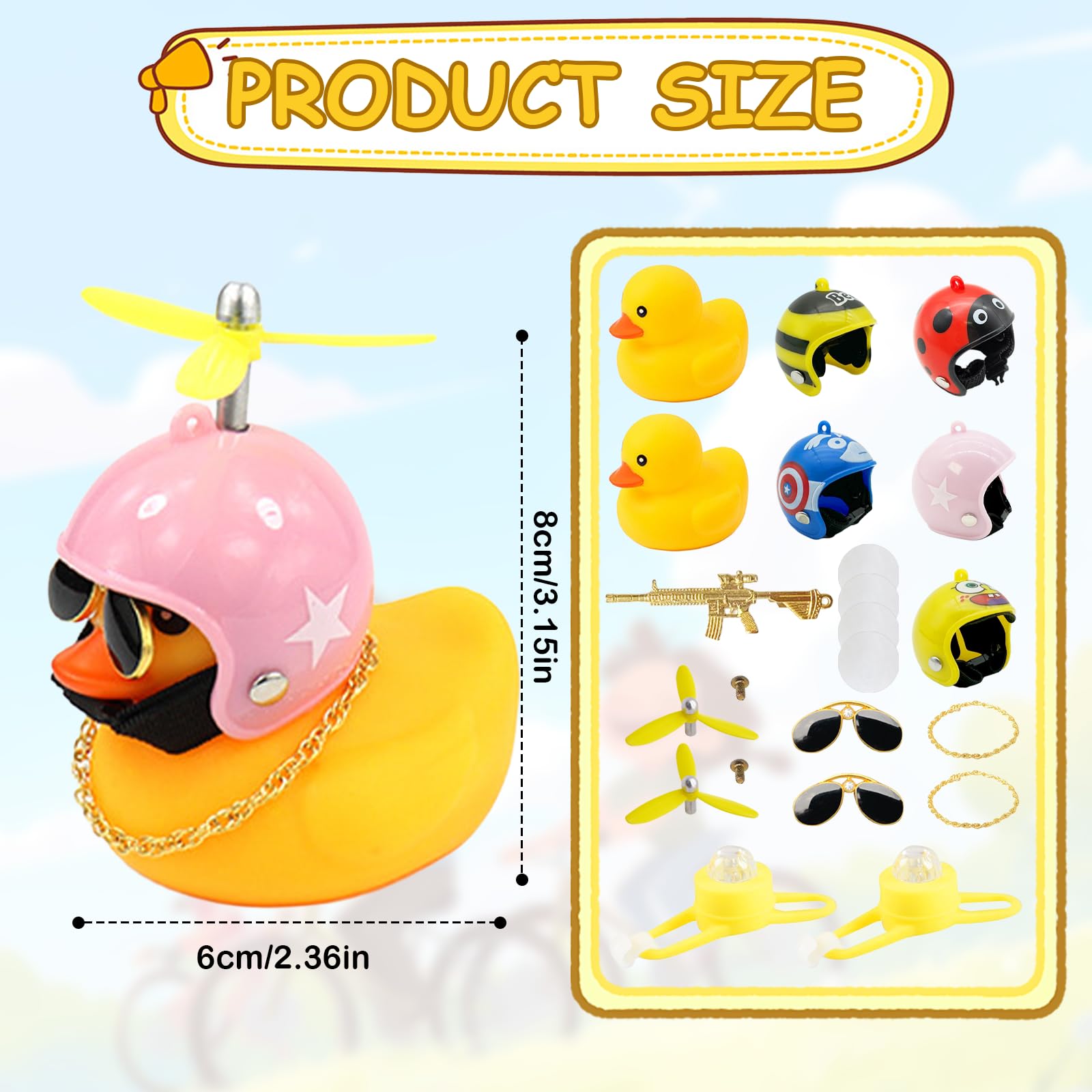 Xerteam Rubber Duck Bike Bell Set Kids, LED Bike Handlebar Decoration mit 2 Duck+5 Helmet + 2 Propellers + 2 Sunglasses - Image 2