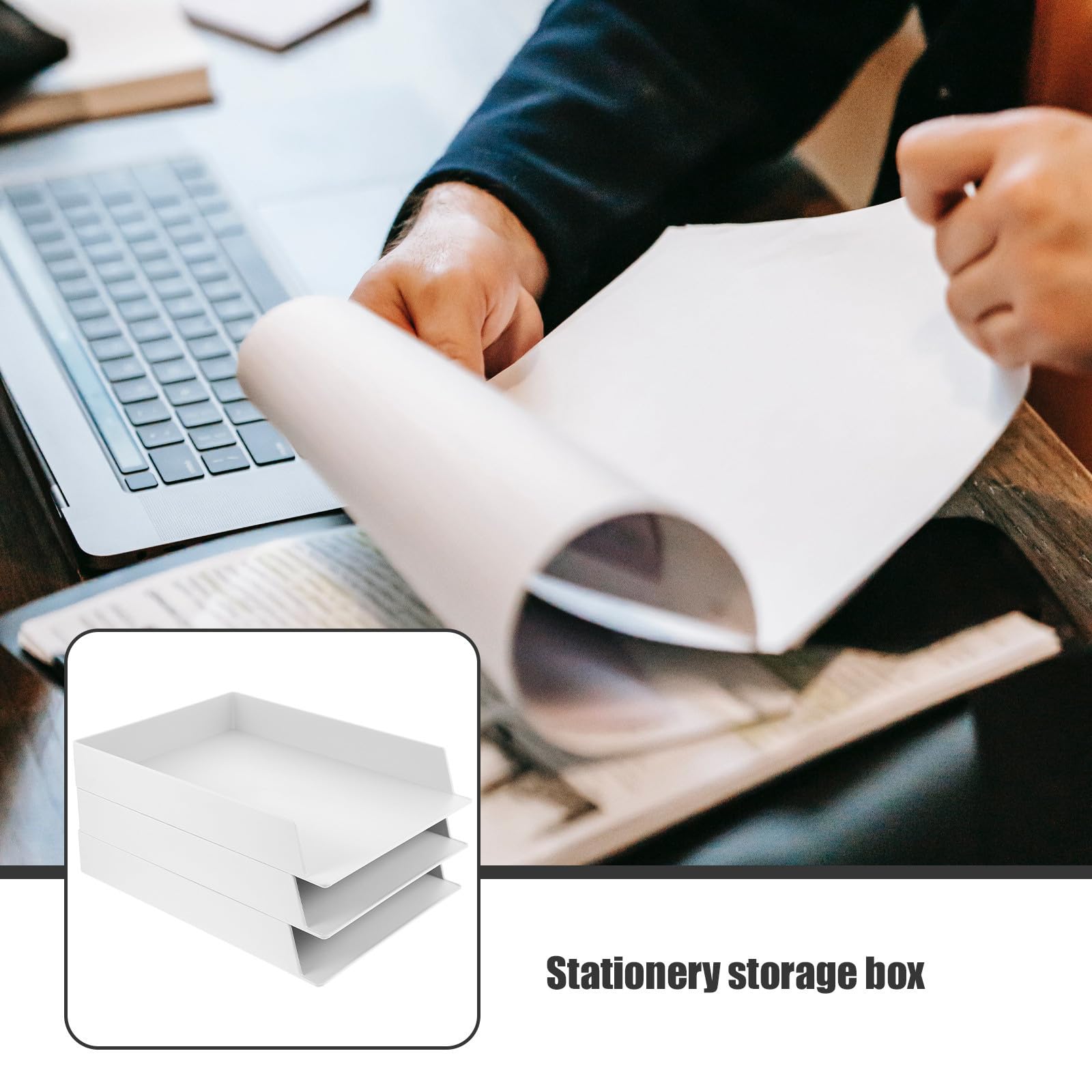 Organizer per Documenti da Scrivania Set 3 Pezzi in Abs Bianco, Scatole Portadocumenti Leggere e Multifunzione ad Alta Capacità per Ufficio e Dormitorio