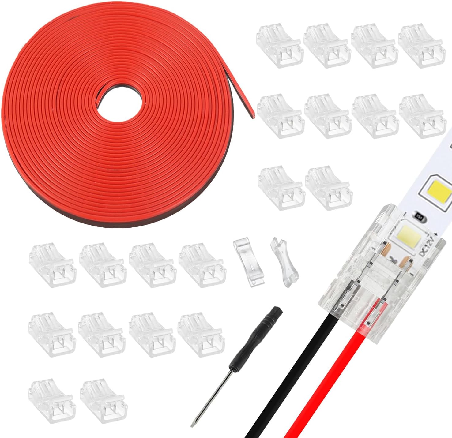 – 2 Pin 10 mm LED Strip Connector LED Light Quick Connector RGB Lights Adapter Clear Unwired Gapless Track Lighting Connector with 5M/16.4ft Cable(20pcs)
