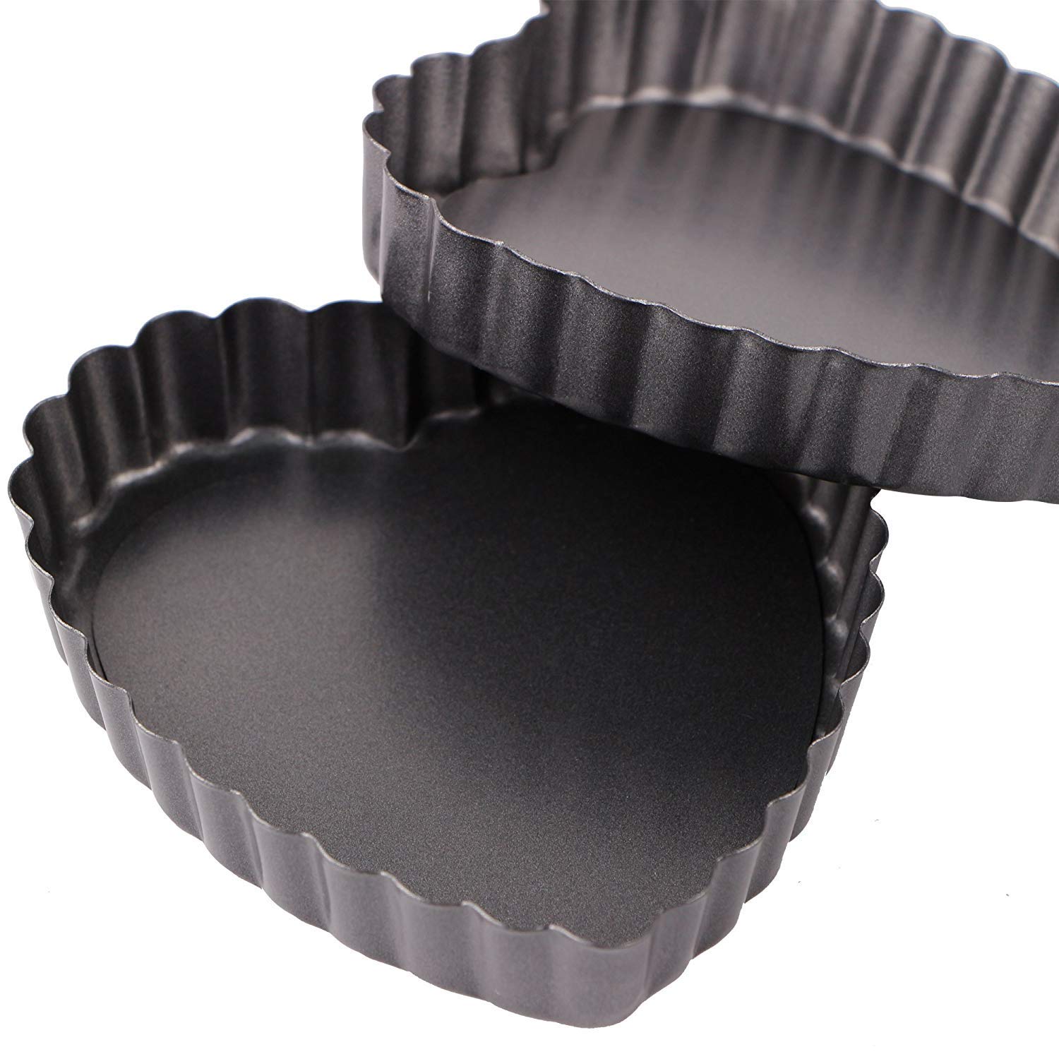 webake 4 Pollici Mini Stampo Crostata Mini teglie a Forma di Cuore Stampo Torta Antiaderenti Quiche Tins con Fondo Rimovibile Set di 4