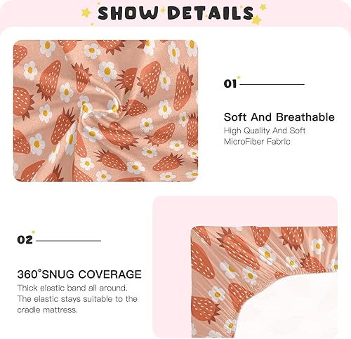 Miniatura 4 de Sábanas de cuna de fresa de dibujos animados, sábanas ajustables elásticas para cuna para niños y niñas, sábana unisex acogedora para cuna de bebé,
