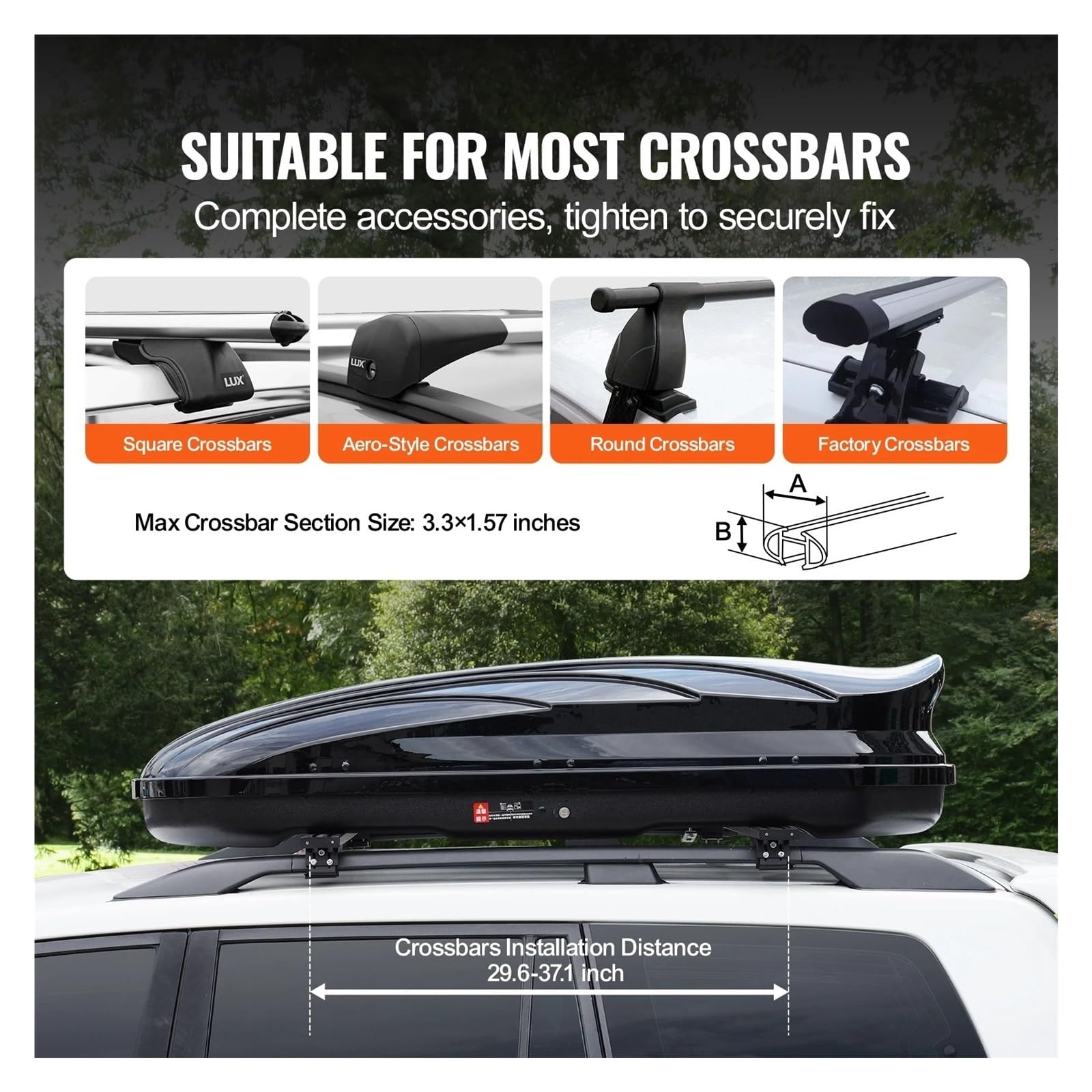Portaequipajes para Vehículos Cofre De Techo Rígido ABS con Apertura Lateral Y Dos Correas Apto para Coche O Furgoneta(8 Cubic Feet)