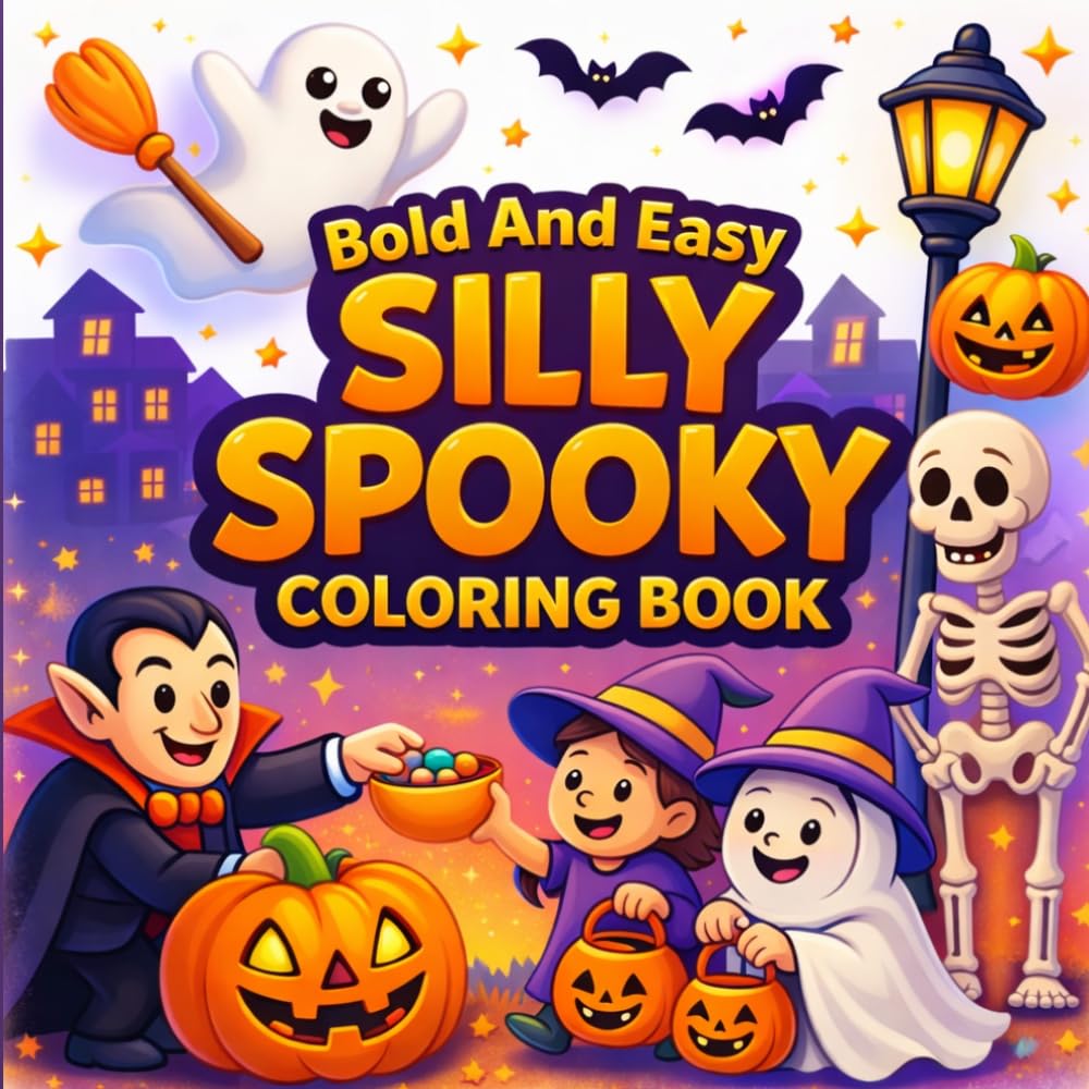 Cute Halloween Coloring Book for Kids Ages 3-5: Bold and Easy Silly Spooky Coloring Pages for Toddlers: Big Simple Halloween Coloring Book for ... Pumpkins, Witches and Bats for Boys and Girls