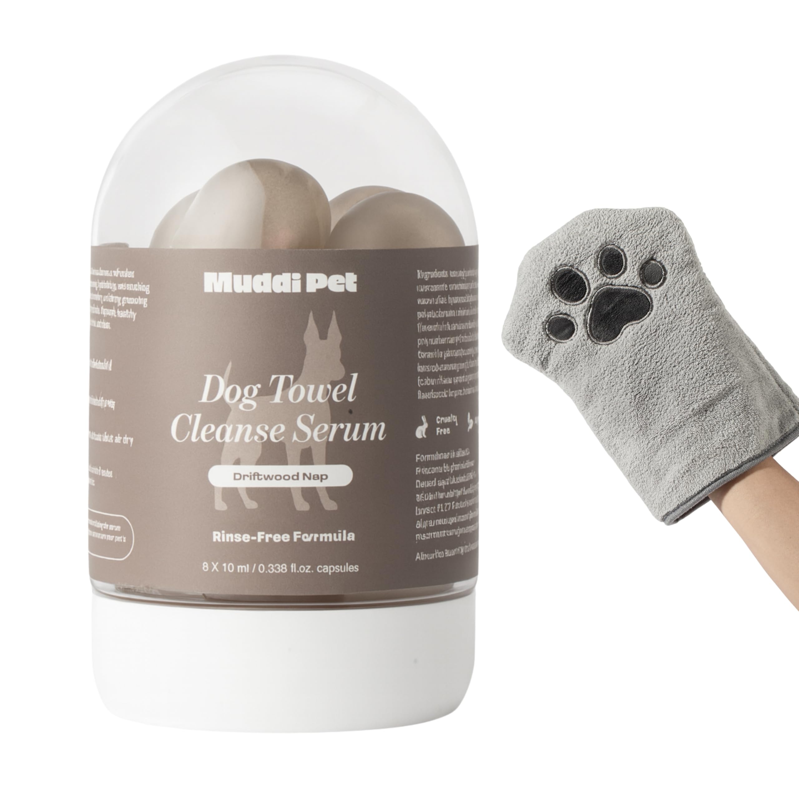 Dog Concentrated Waterless Rinse-Free Shampoo & Conditioner with Bath Mitt – Sensitive Skin, Stress & Itch Relief Gentle Leave-in Serum – 98.65% Naturally Derived-Dry Shampoo for Dogs–8×10ml